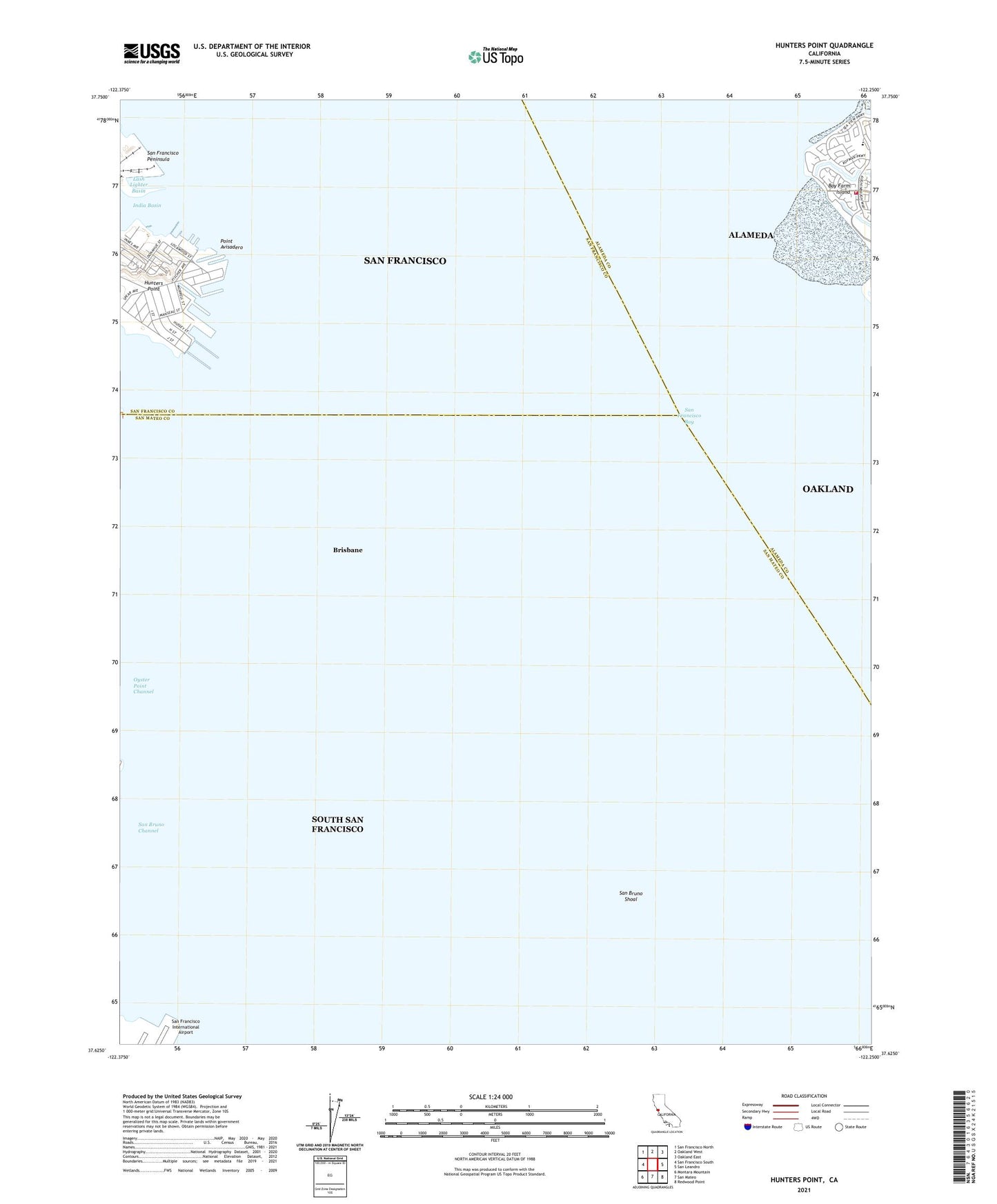 Hunters Point California US Topo Map Image