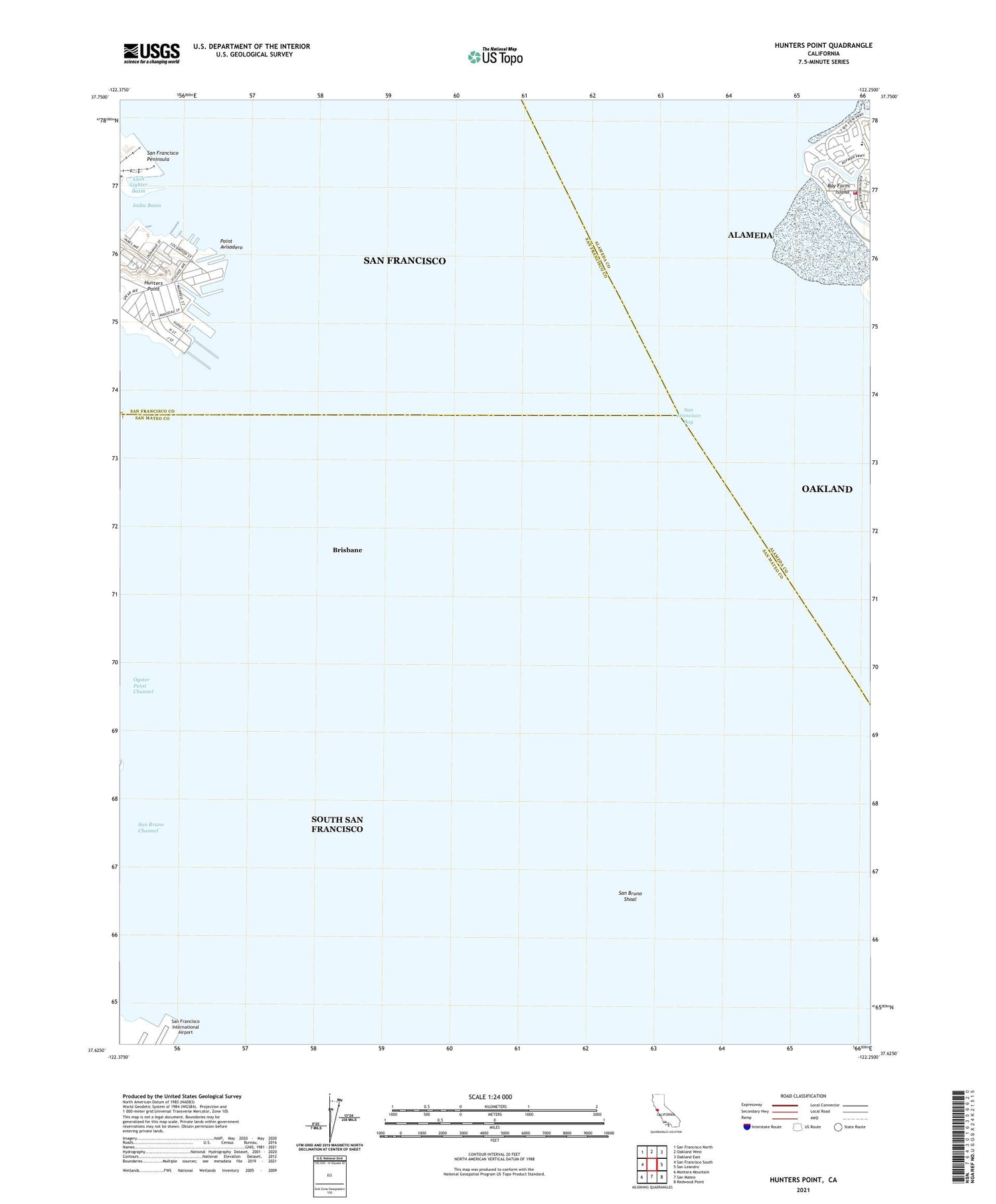 Hunters Point California US Topo Map Image