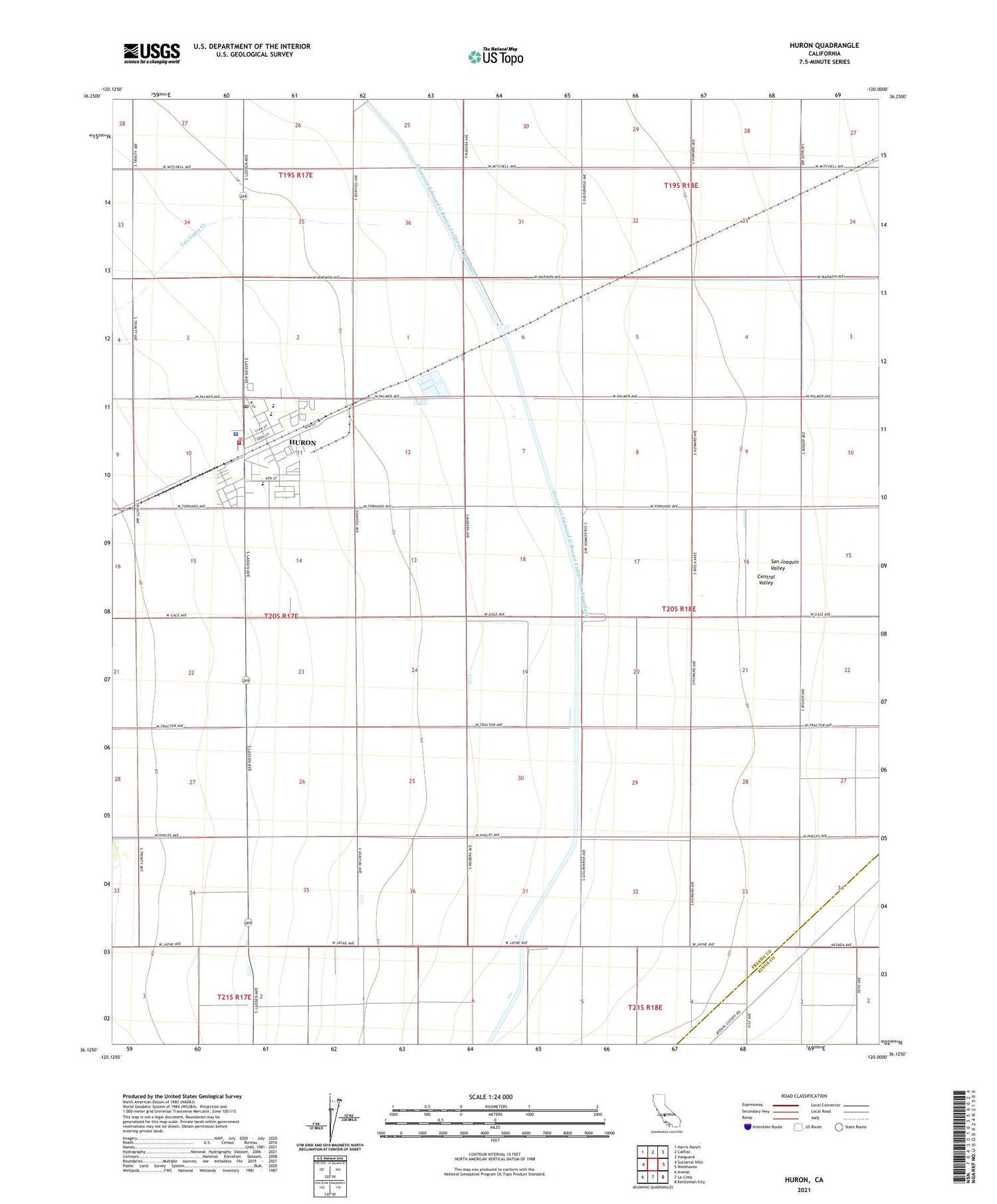 Huron California US Topo Map Image