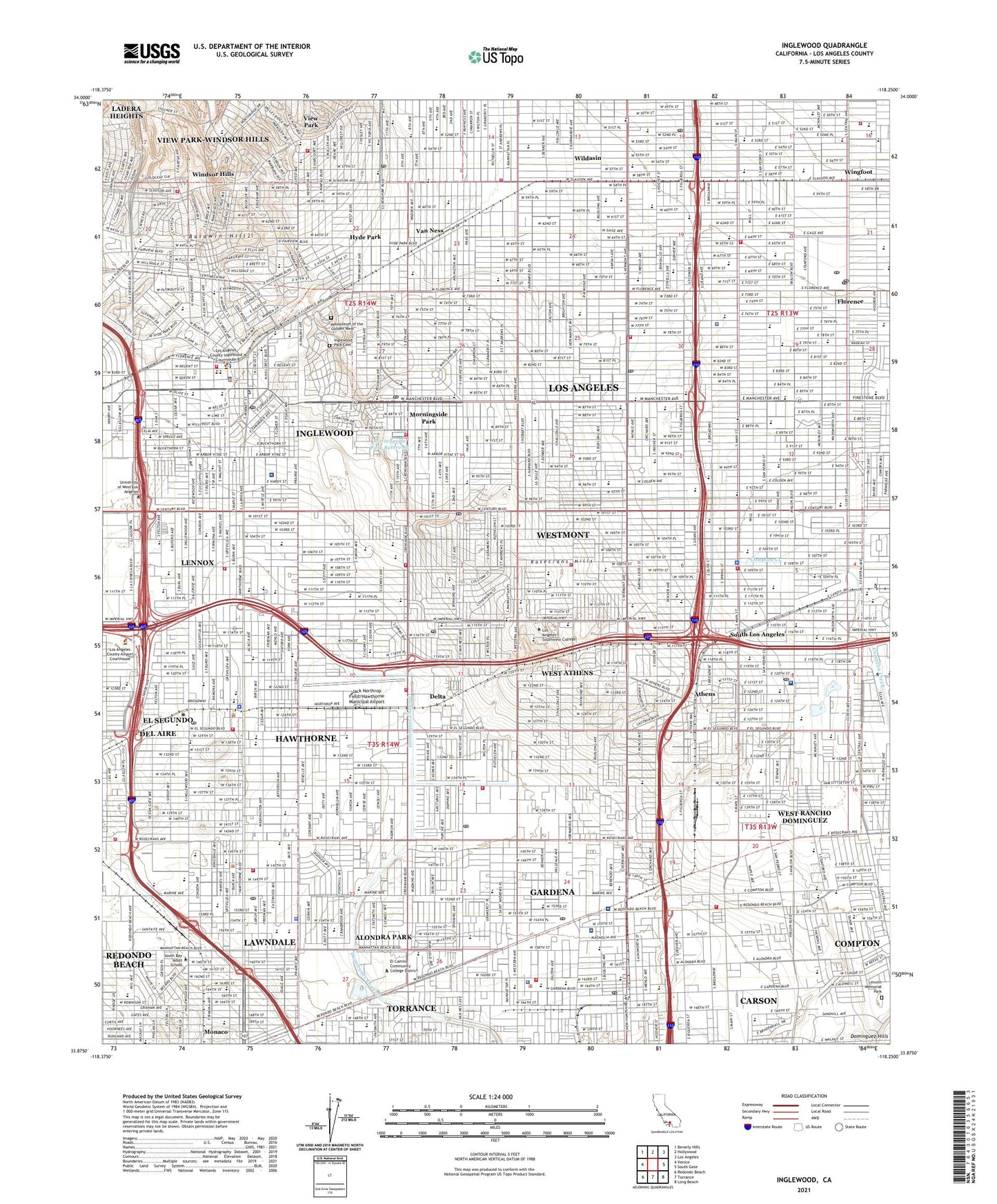 Inglewood California US Topo Map Image
