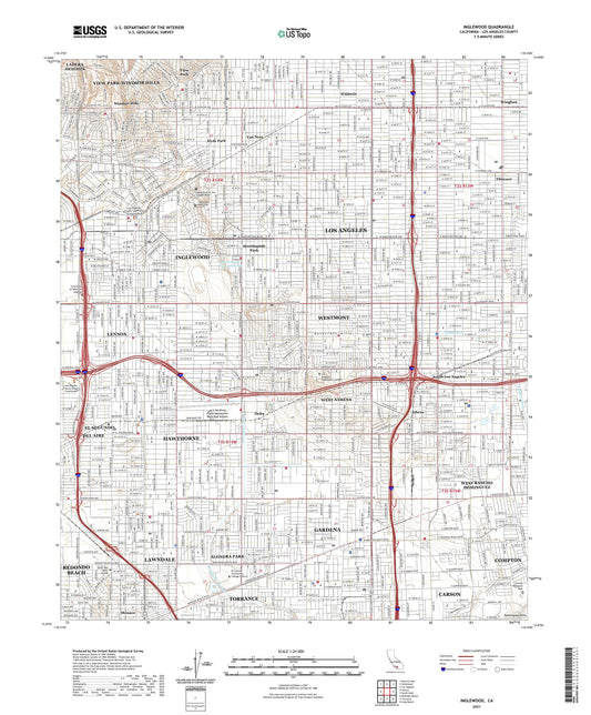Inglewood California US Topo Map Image