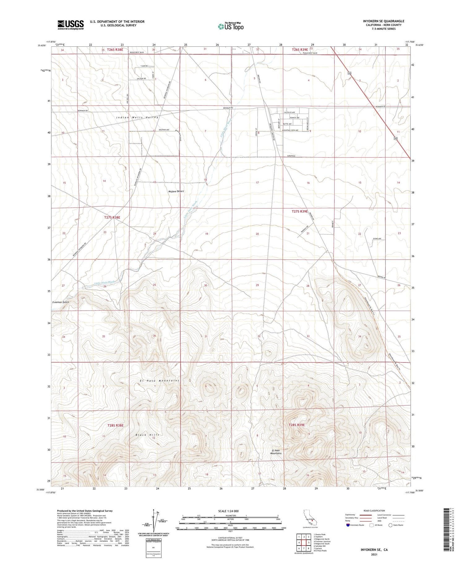 Inyokern SE California US Topo Map Image