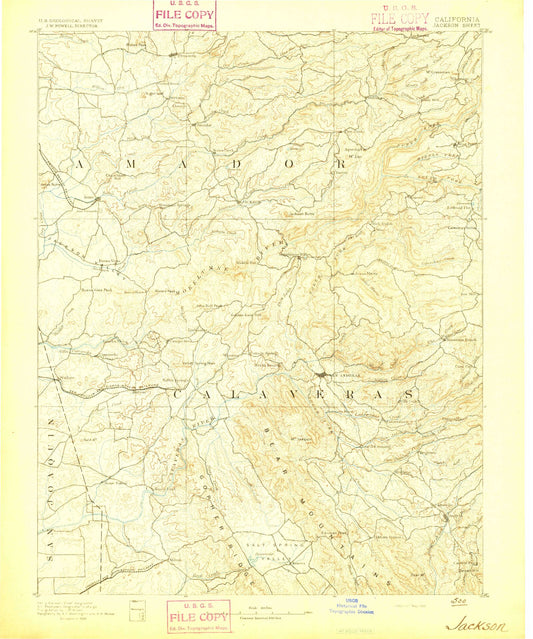 Historic 1892 Jackson California 30'x30' Topo Map Image
