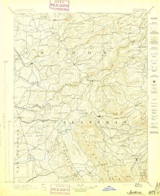 Historic 1897 Jackson California 30'x30' Topo Map Image