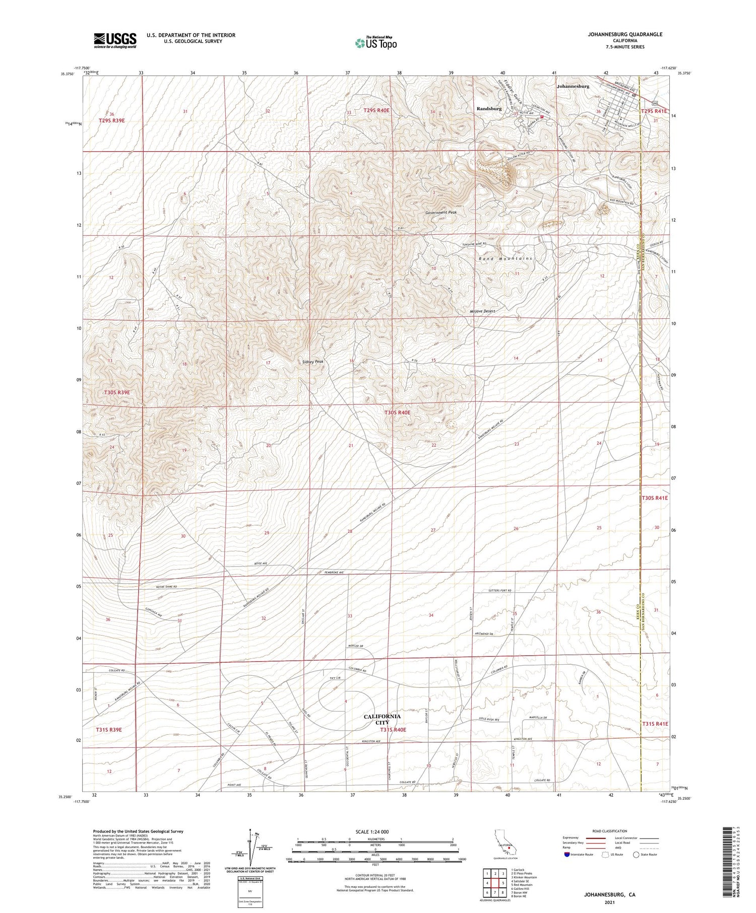 Johannesburg California US Topo Map Image
