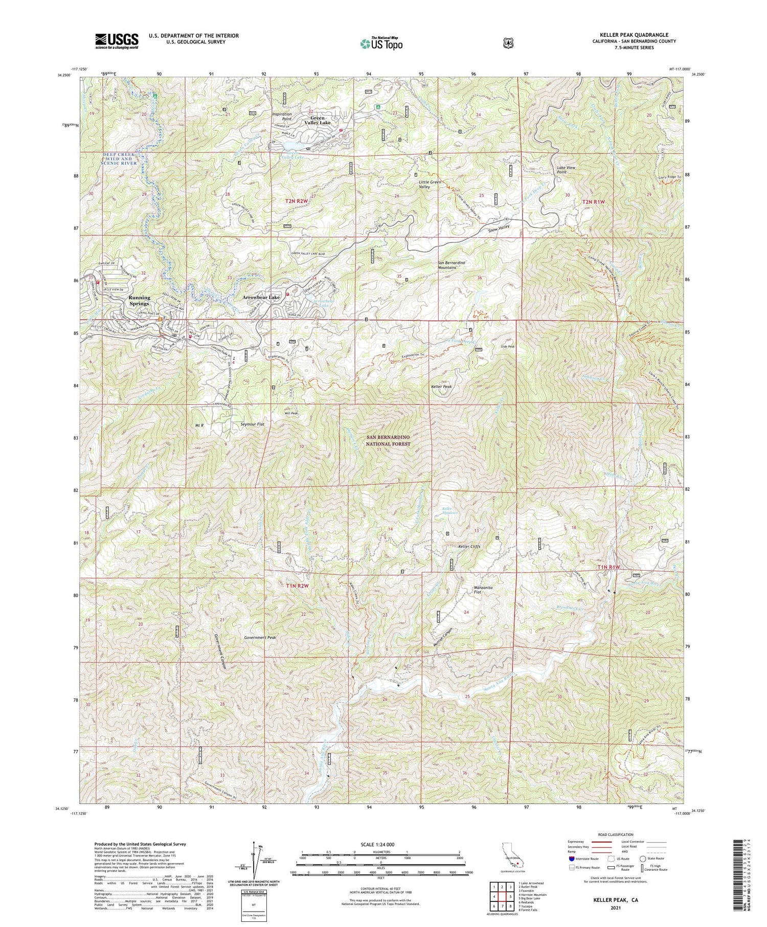 Keller Peak California US Topo Map Image