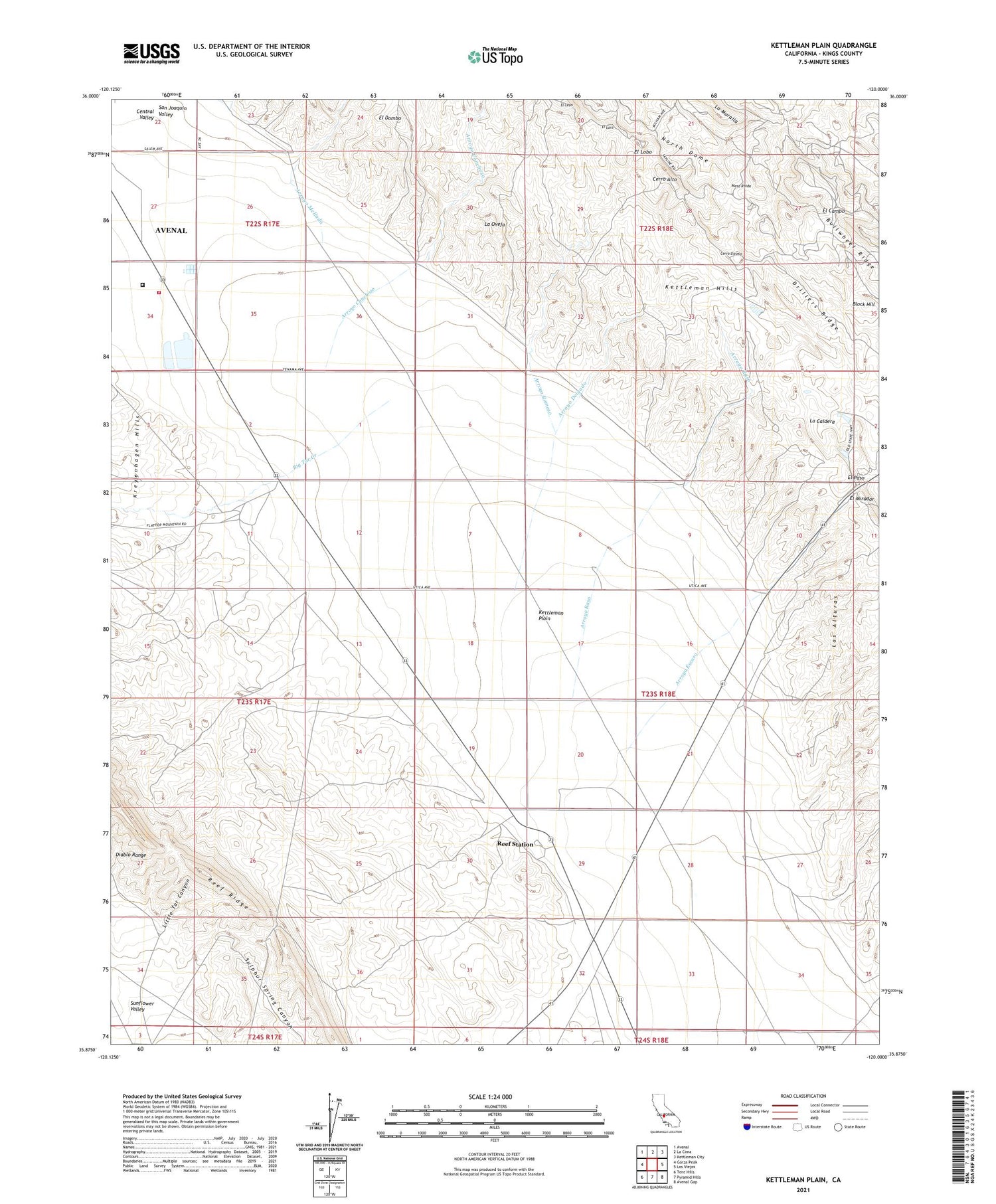Kettleman Plain California US Topo Map Image
