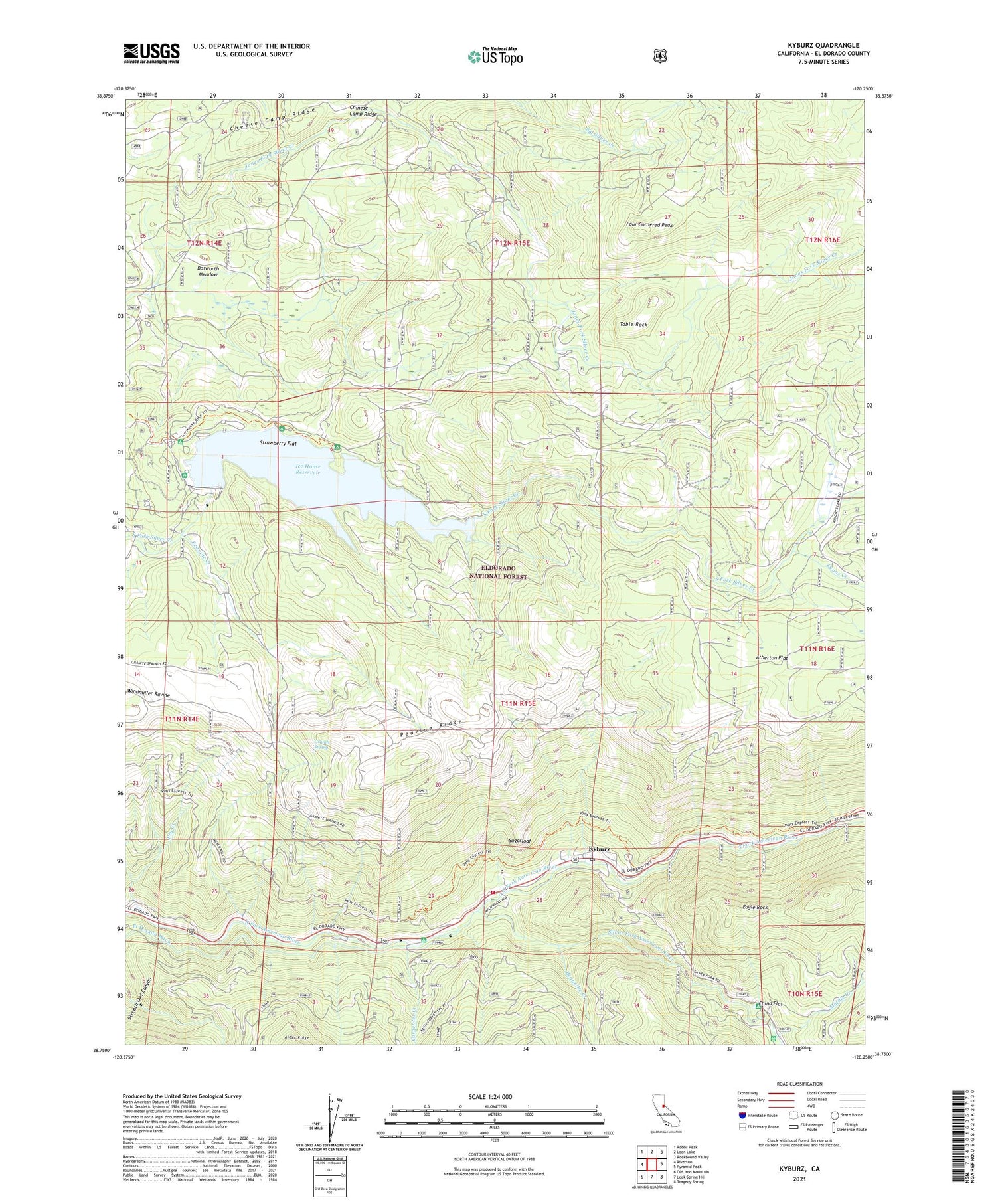 Kyburz California US Topo Map Image
