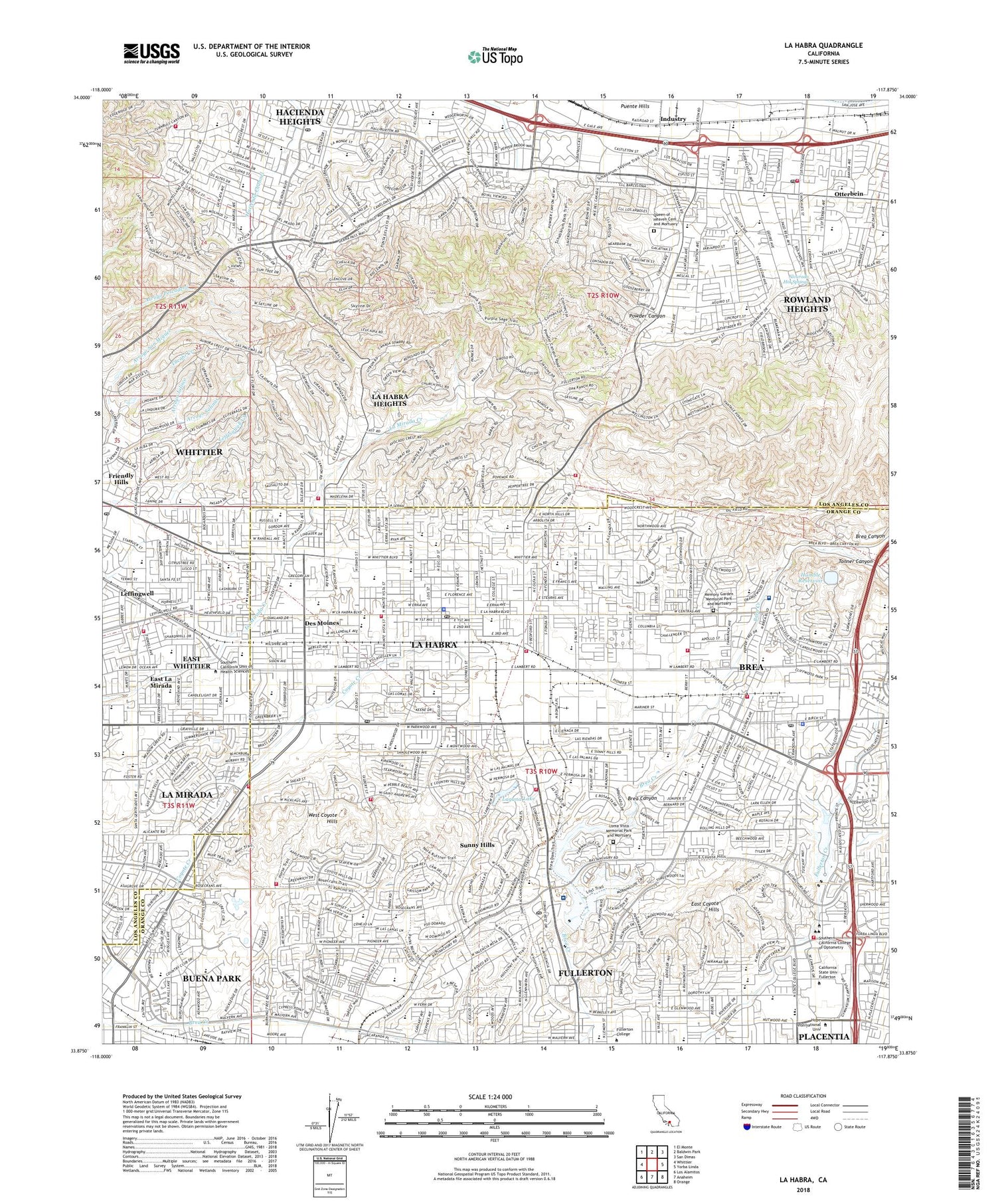 La Habra California US Topo Map Image