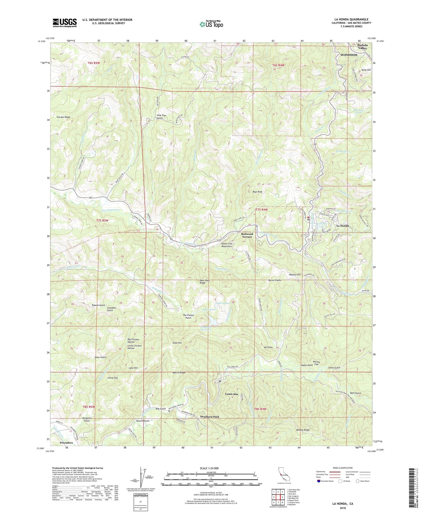 La Honda California US Topo Map Image