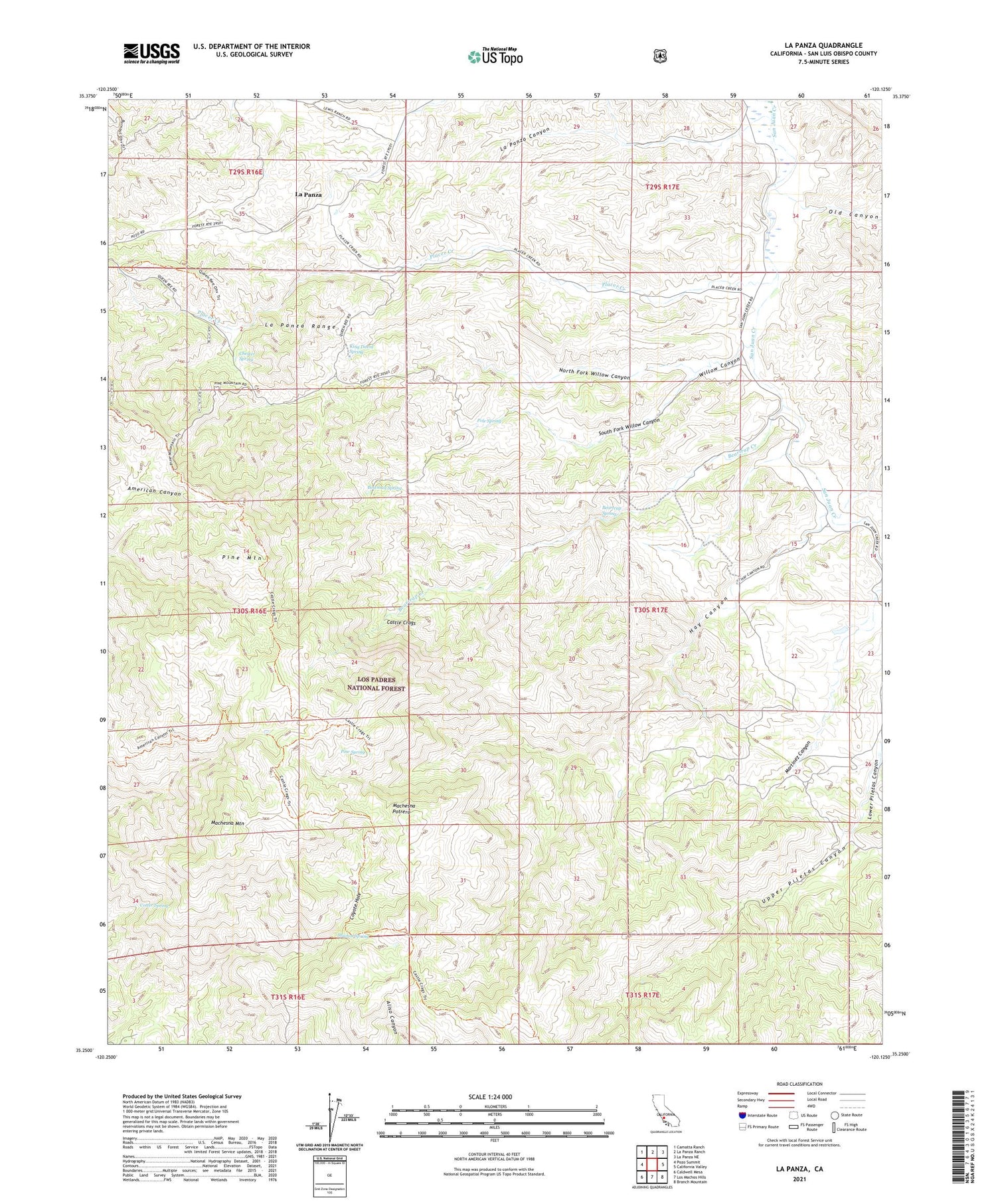 La Panza California US Topo Map Image
