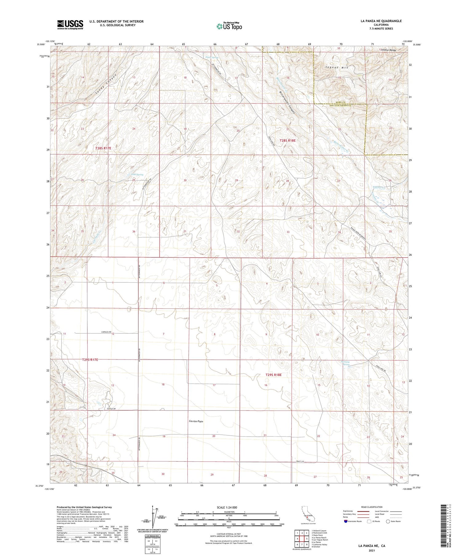 La Panza NE California US Topo Map Image