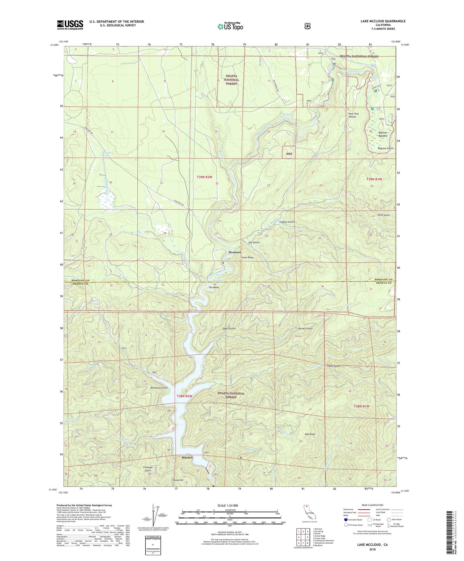 Lake McCloud California US Topo Map Image