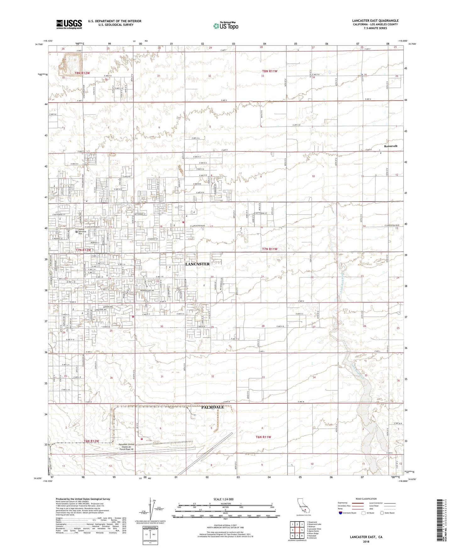 Lancaster East California US Topo Map Image