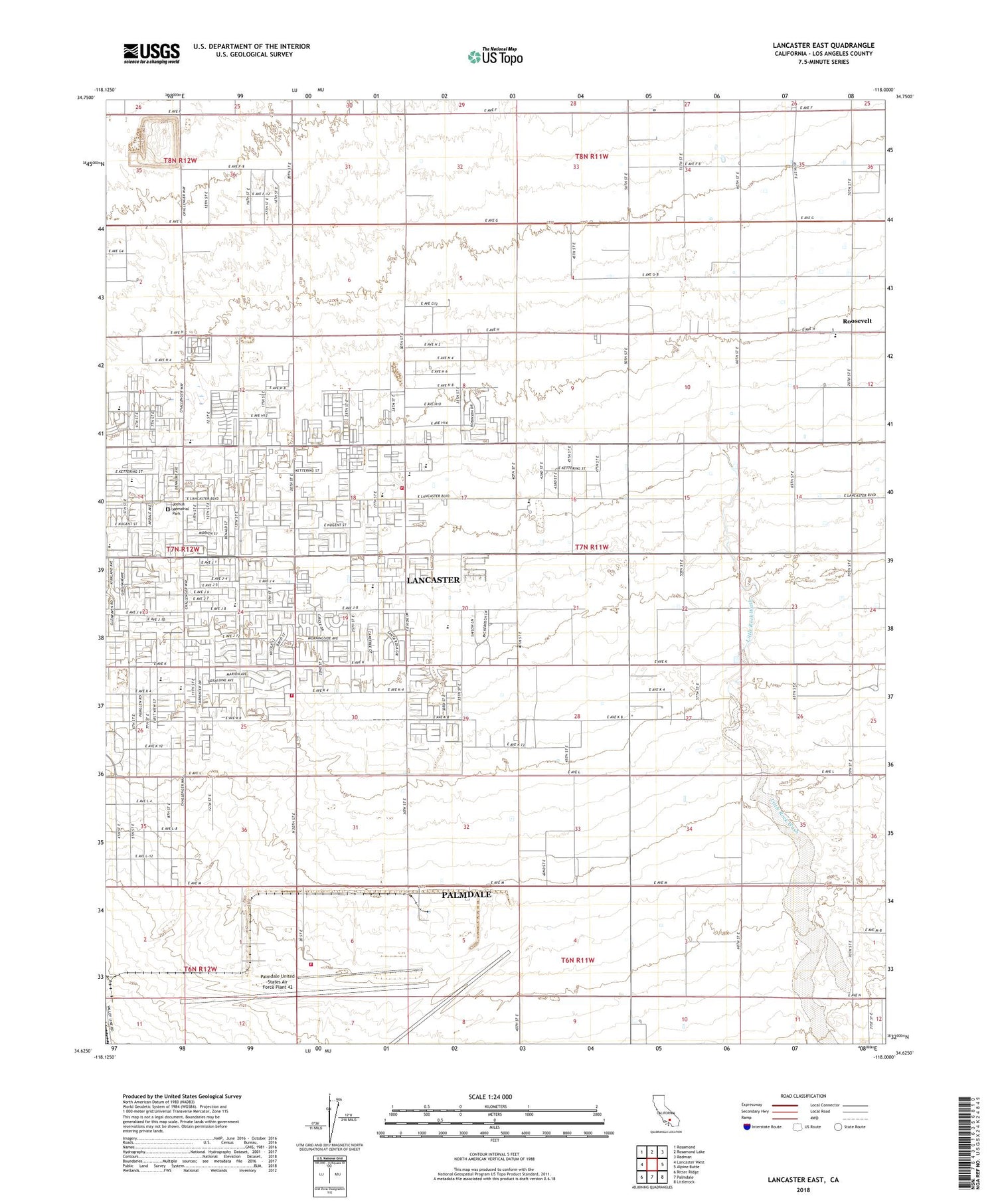 Lancaster East California US Topo Map Image