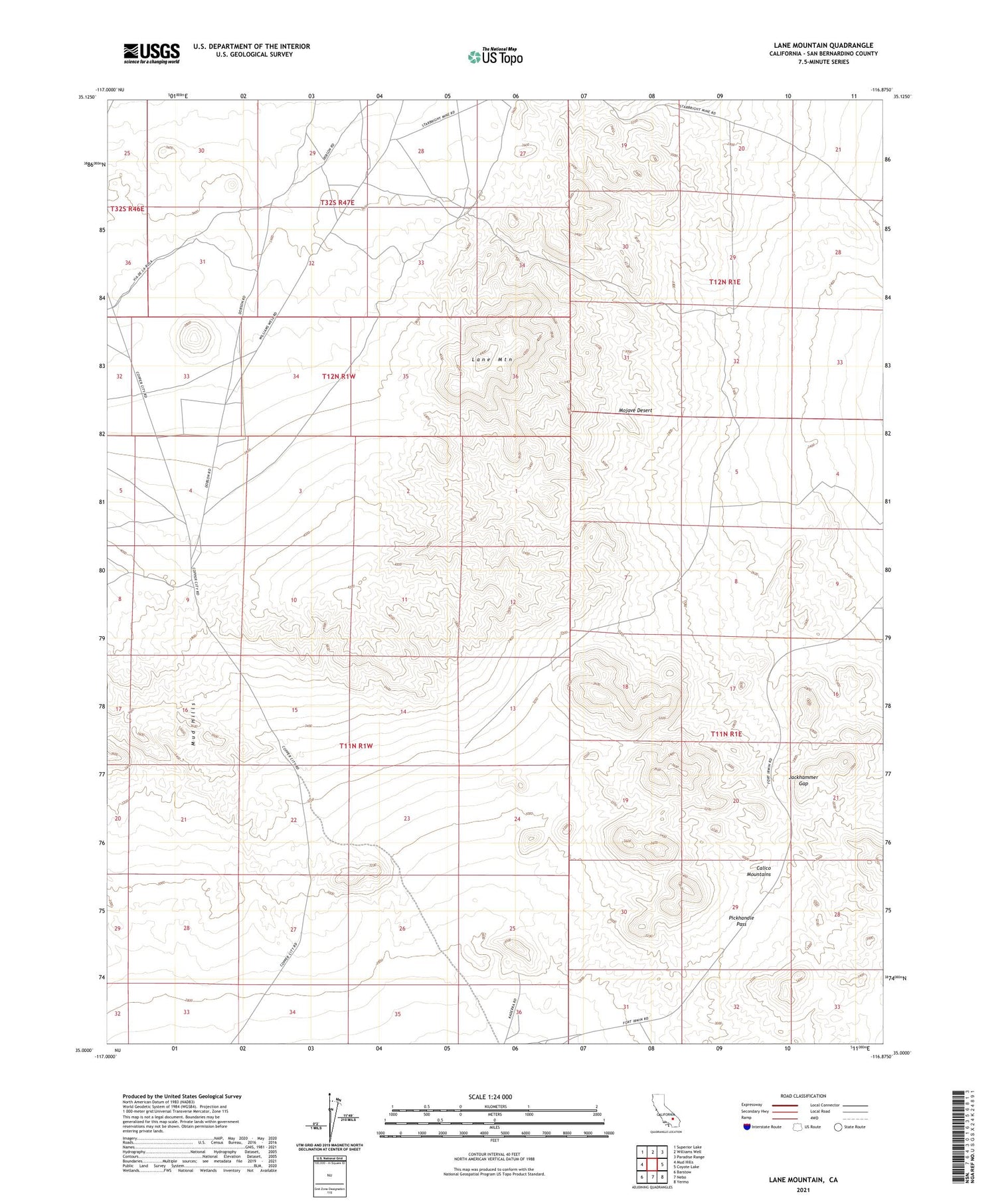 Lane Mountain California US Topo Map Image