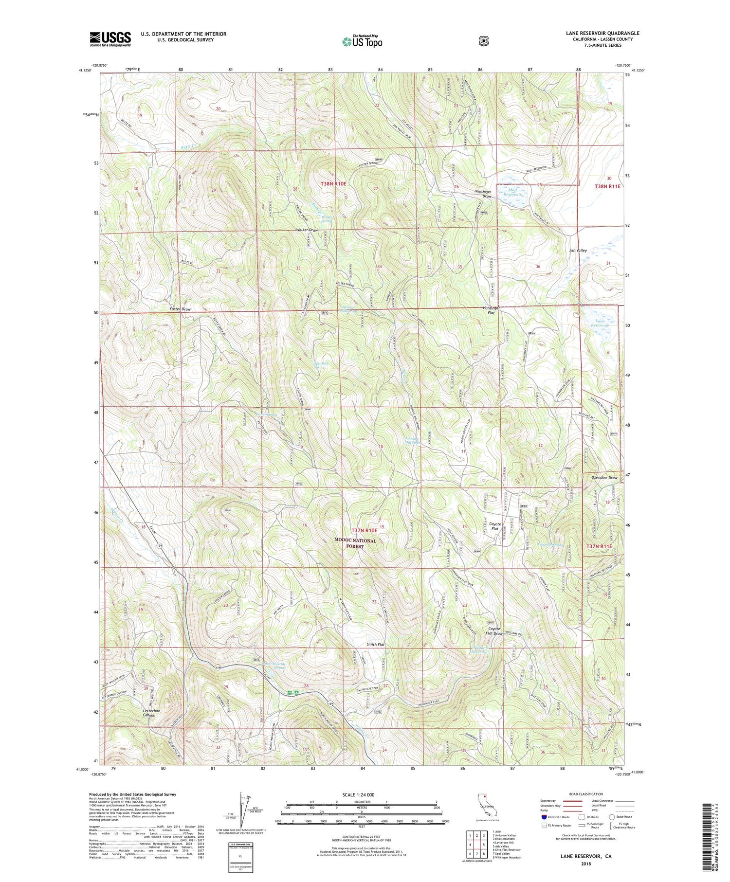 Lane Reservoir California US Topo Map Image