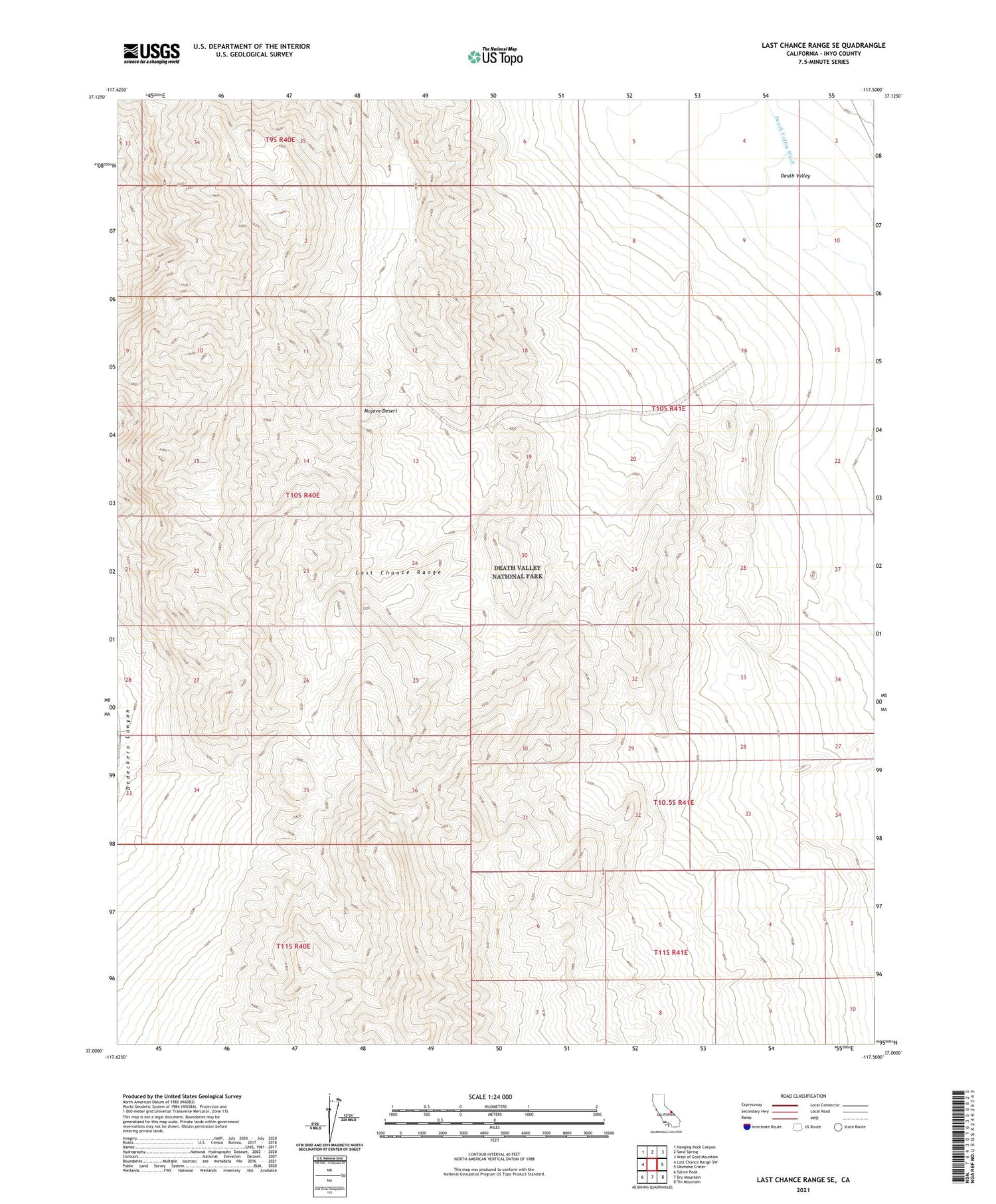 Last Chance Range SE California US Topo Map Image