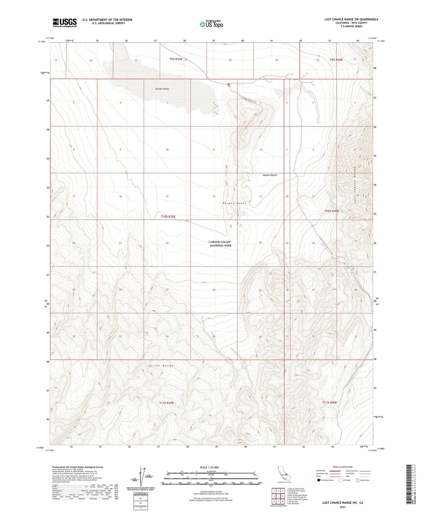 Last Chance Range SW California US Topo Map Image