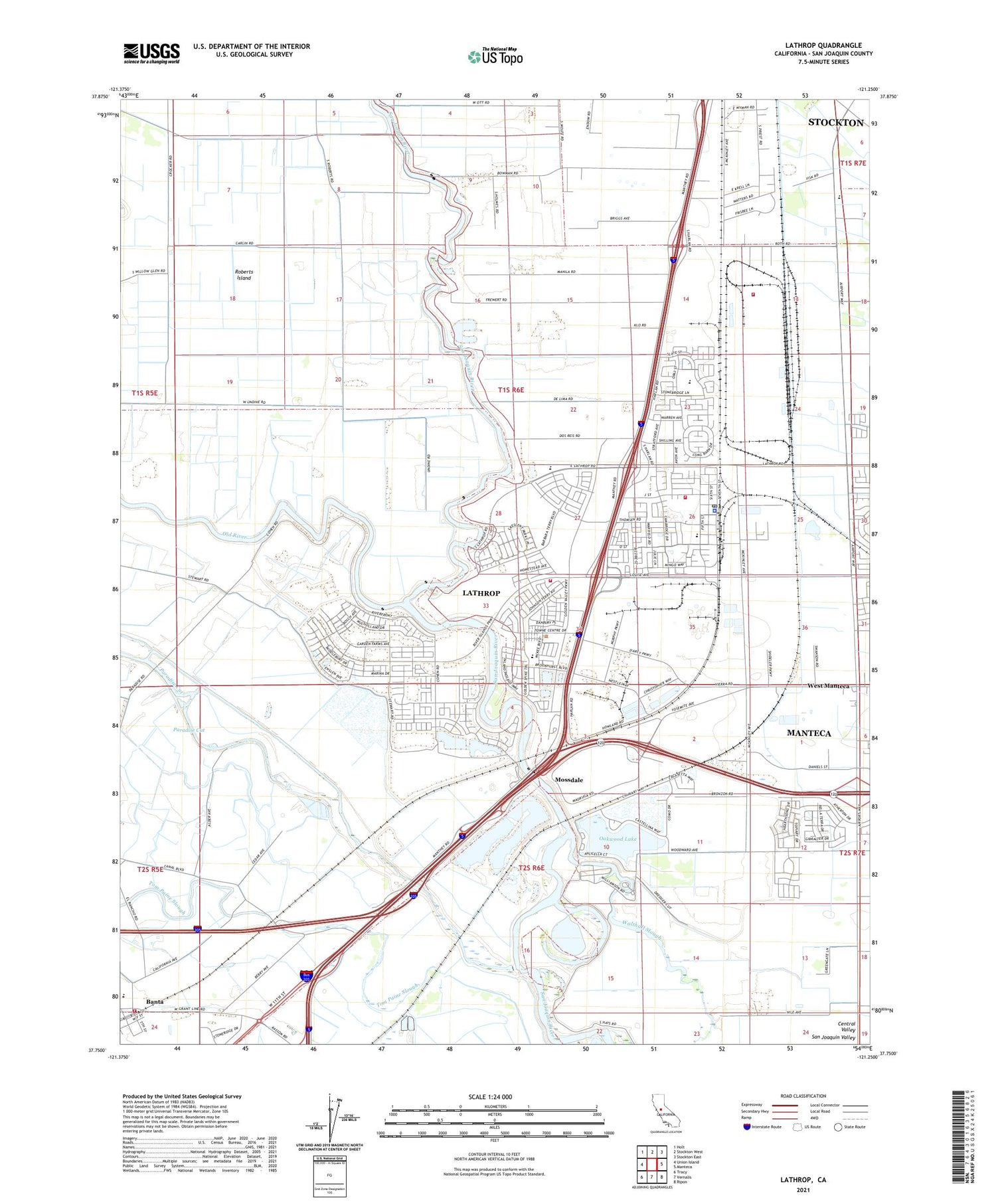 Lathrop California US Topo Map Image