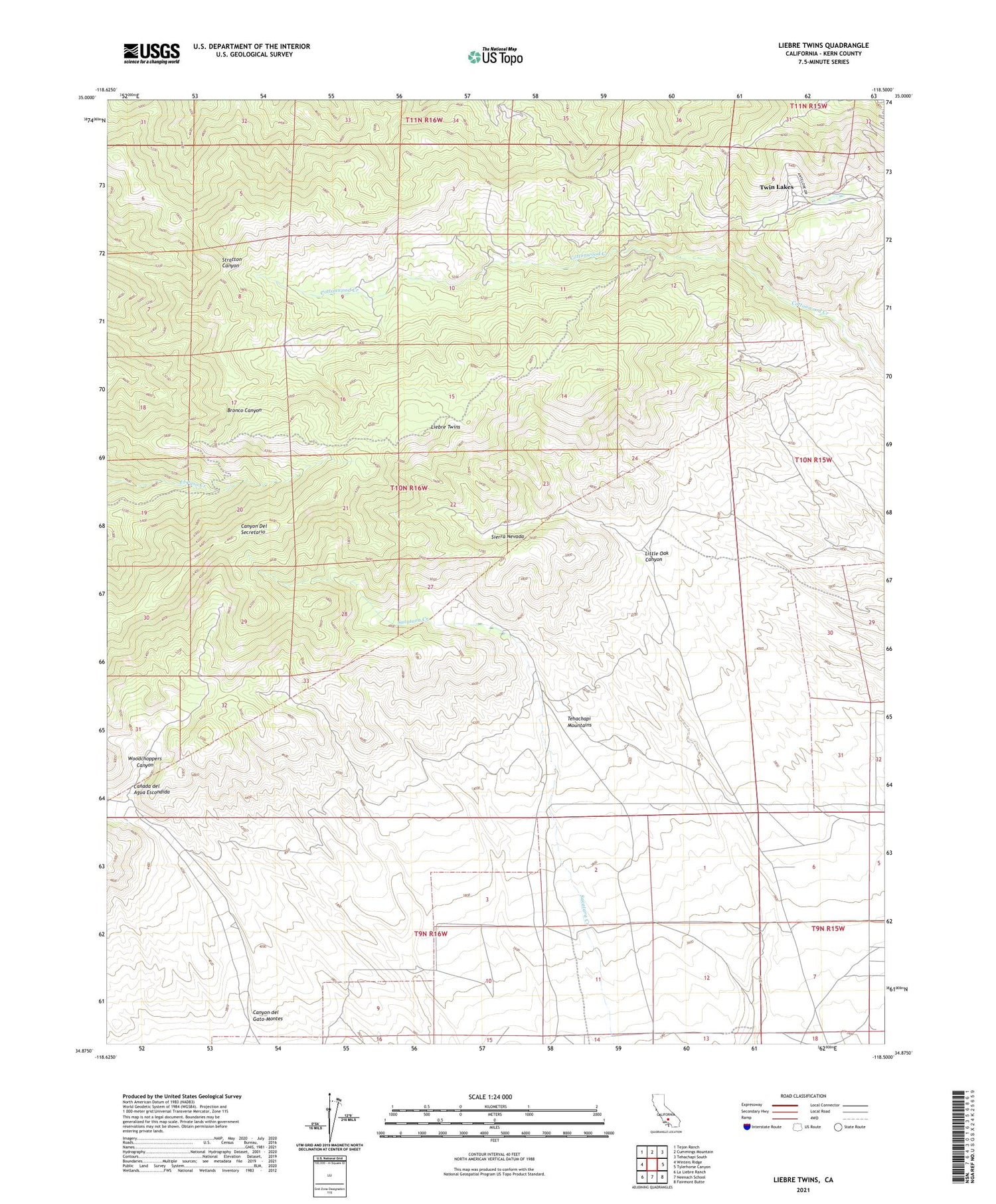 Liebre Twins California US Topo Map Image