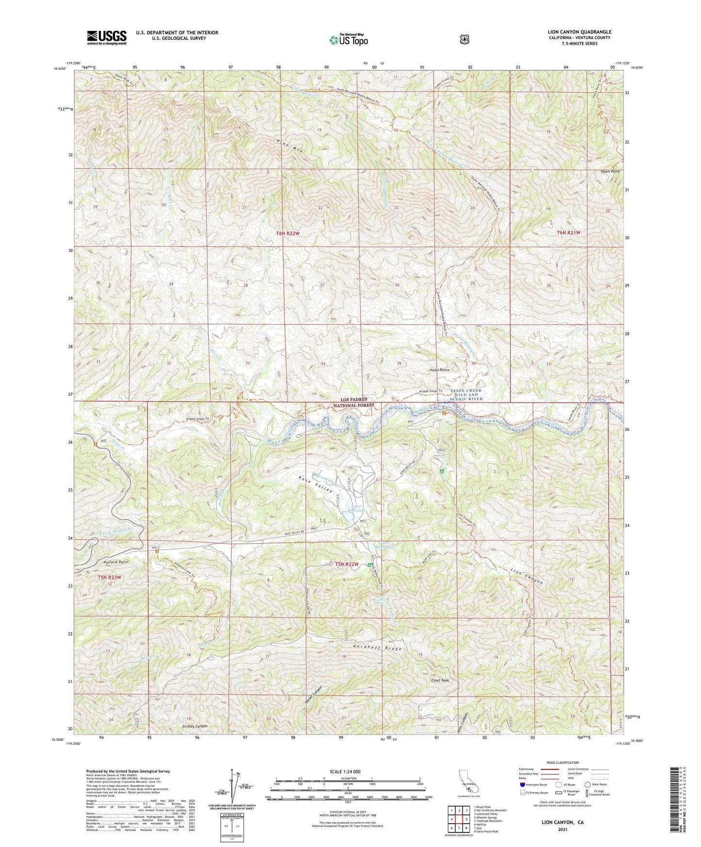 Lion Canyon California US Topo Map Image