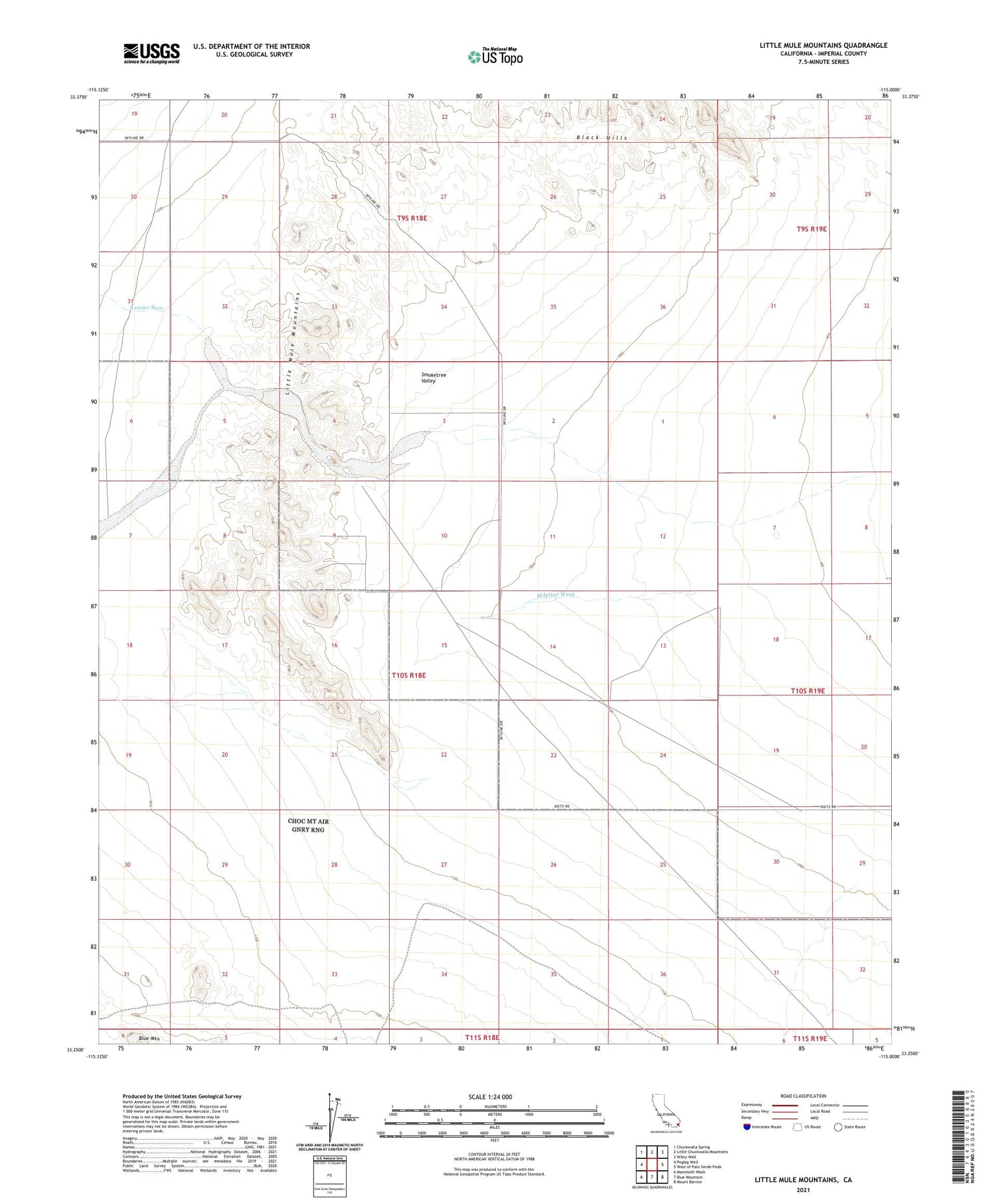 Little Mule Mountains California US Topo Map Image