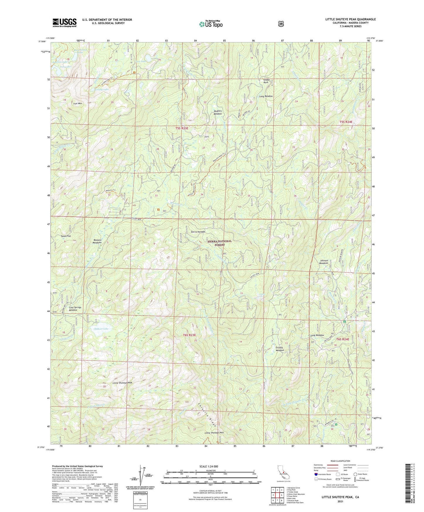 Little Shuteye Peak California US Topo Map Image
