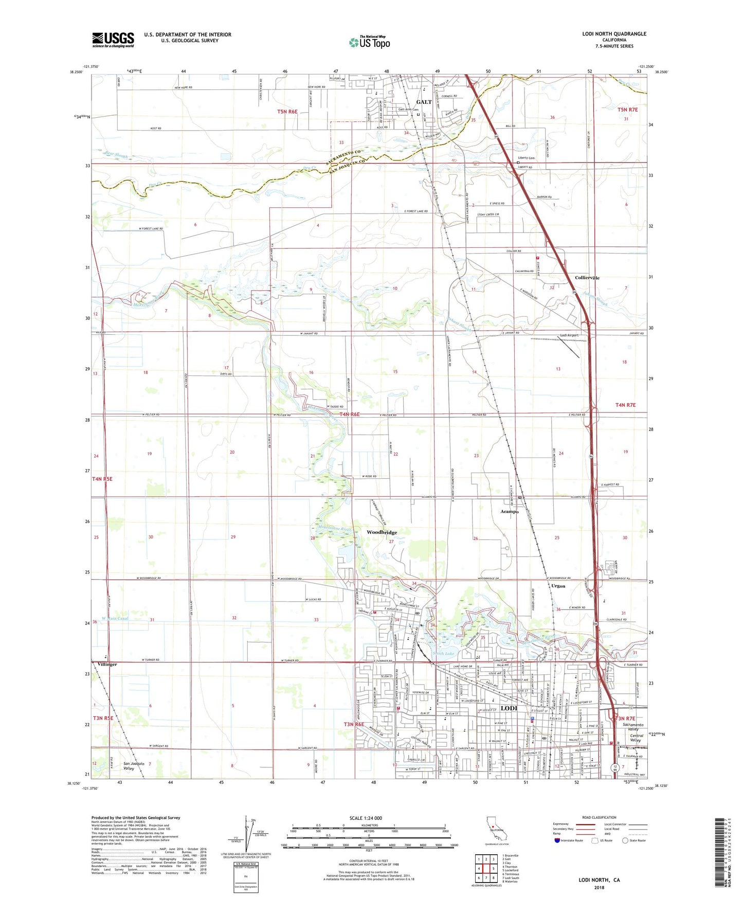 Lodi North California US Topo Map Image