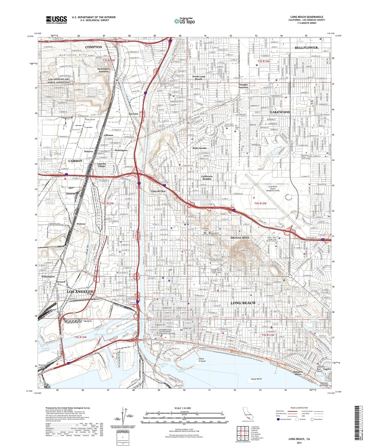 Long Beach California US Topo Map Image