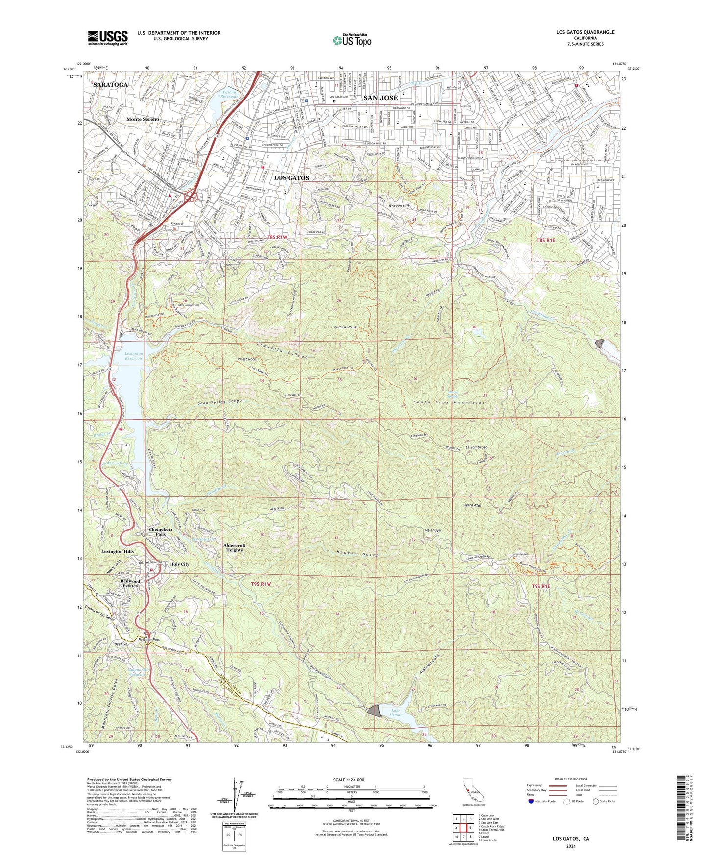 Los Gatos California US Topo Map Image