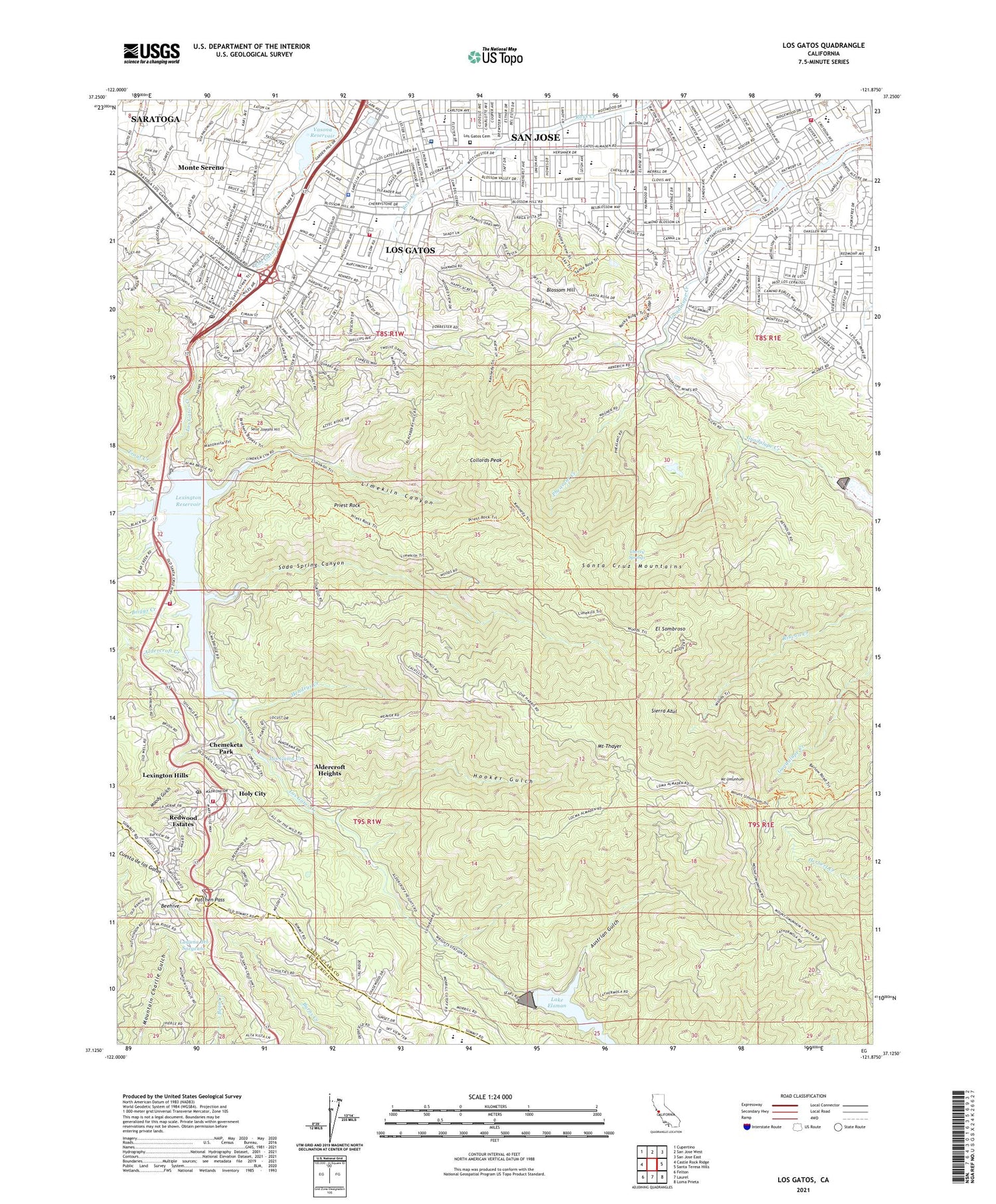 Los Gatos California US Topo Map Image