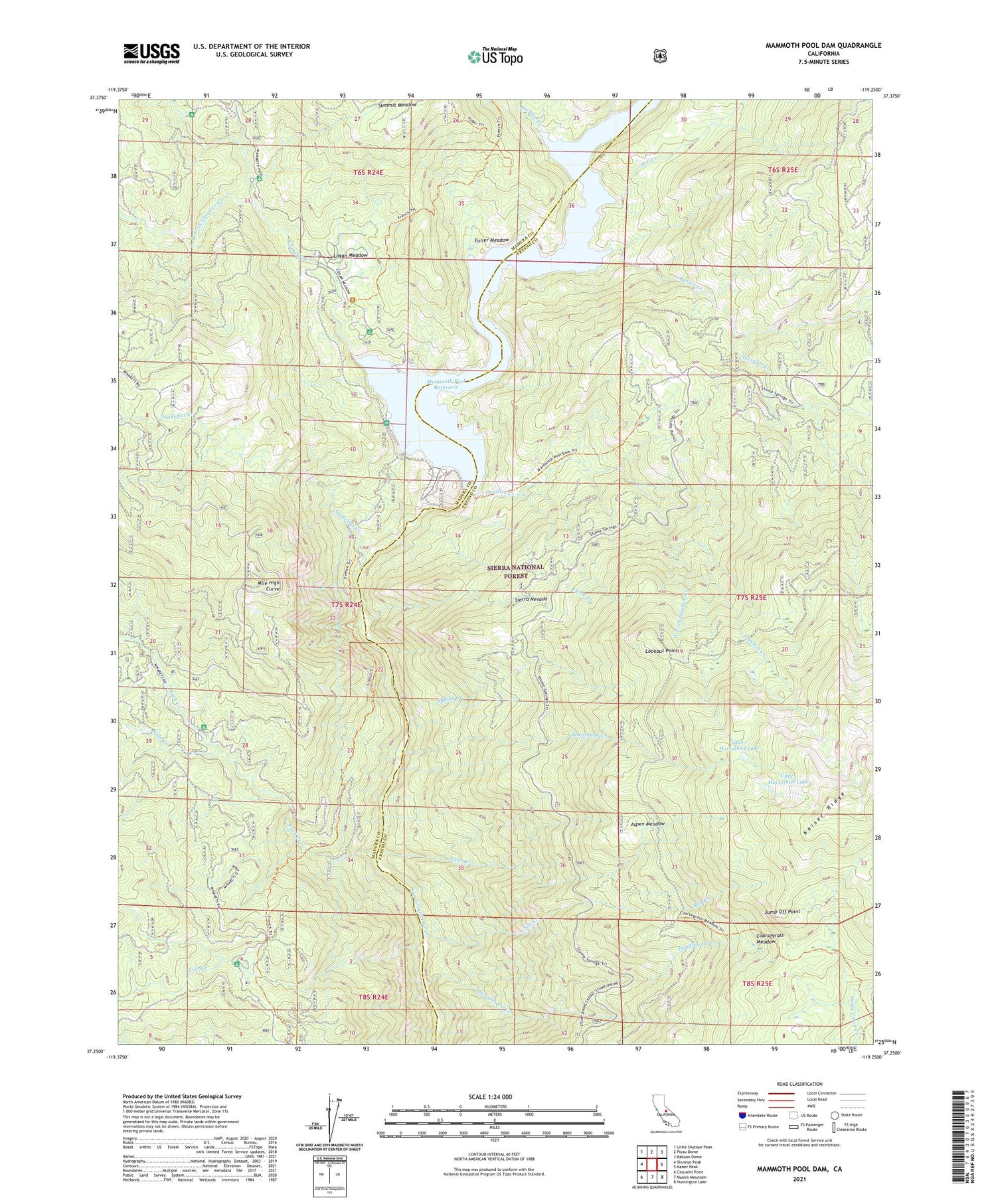 Mammoth Pool Dam California US Topo Map Image