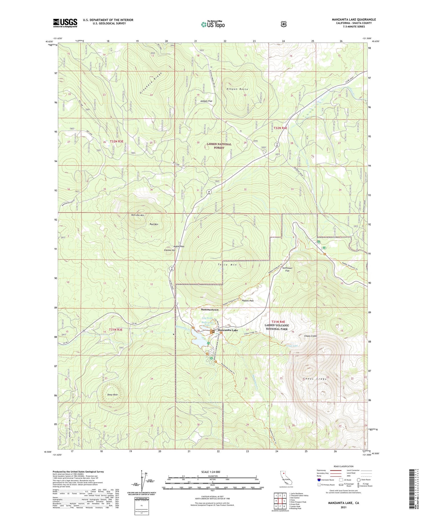 Manzanita Lake California US Topo Map Image