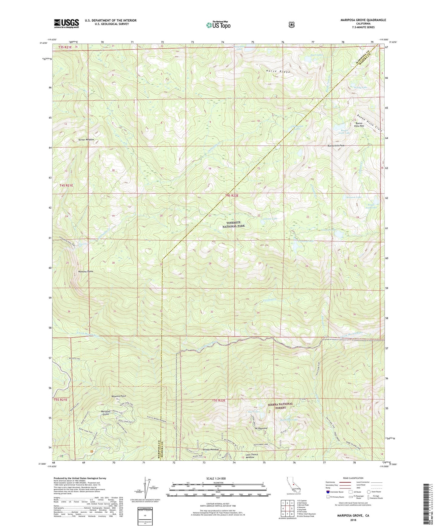 Mariposa Grove California US Topo Map Image
