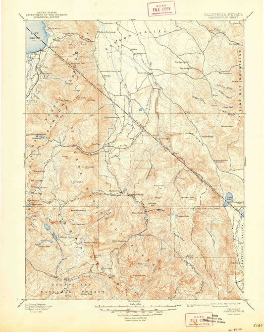 Historic 1893 Markleeville California 30'x30' Topo Map Image