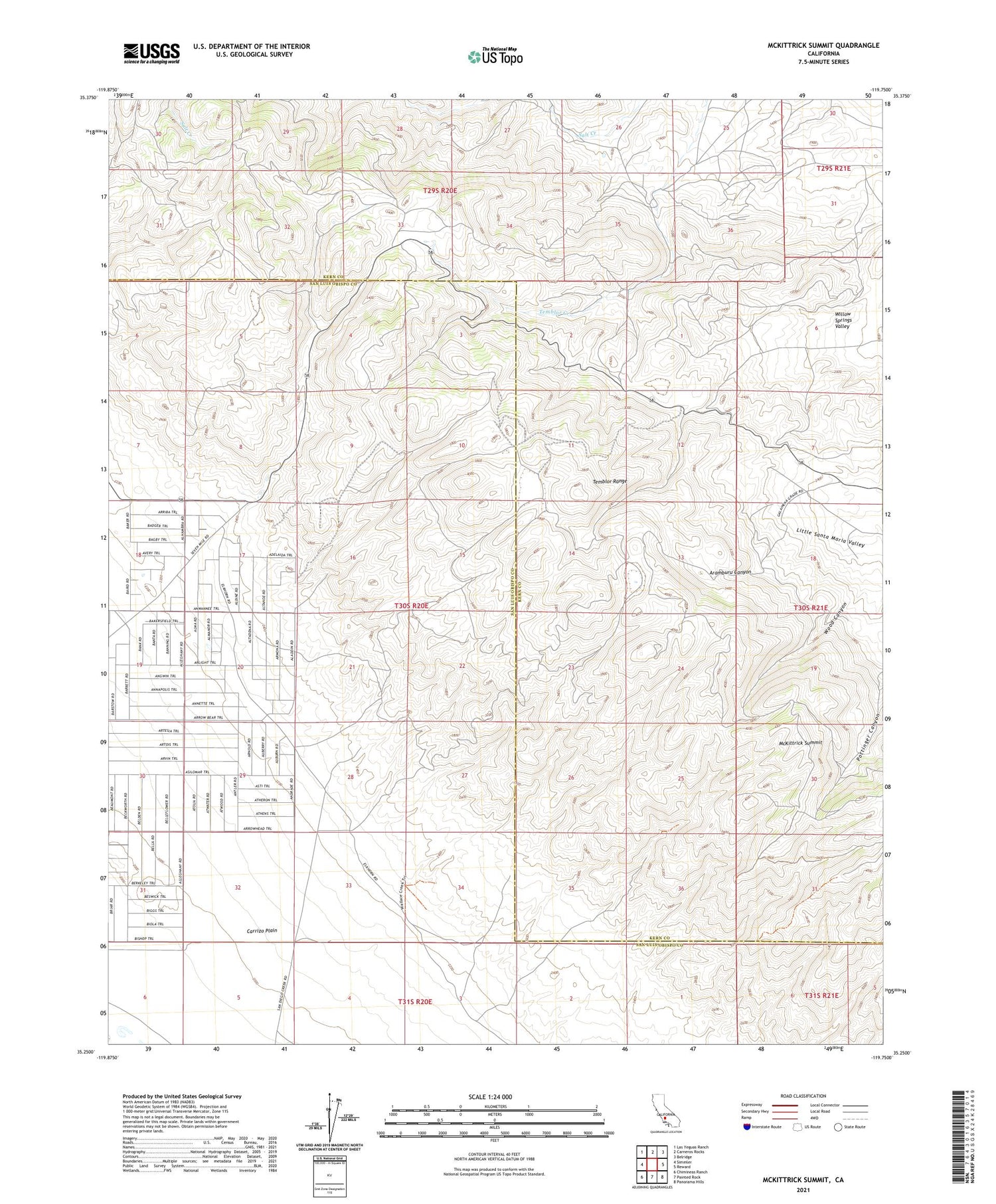 McKittrick Summit California US Topo Map Image