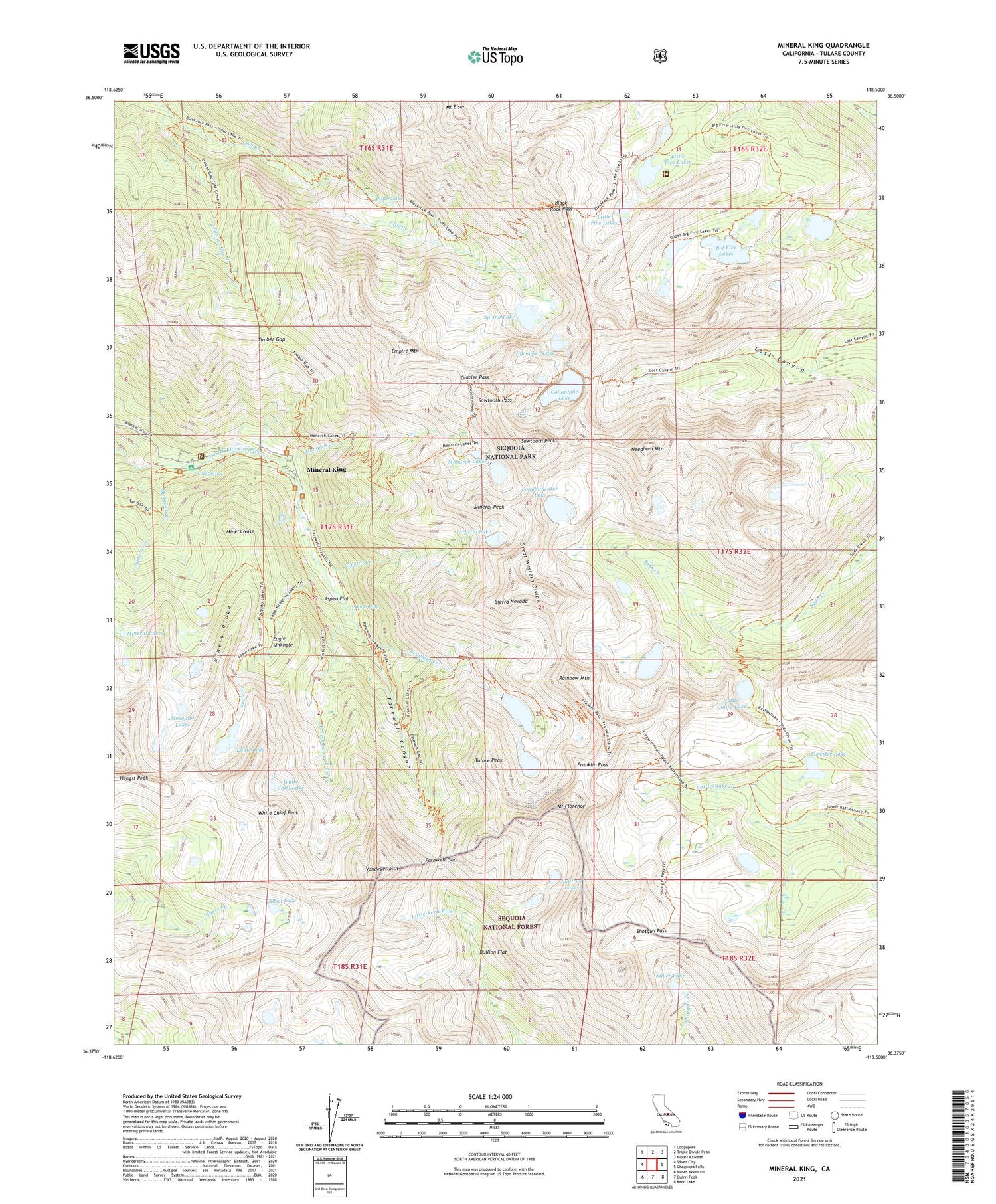 Mineral King California US Topo Map Image