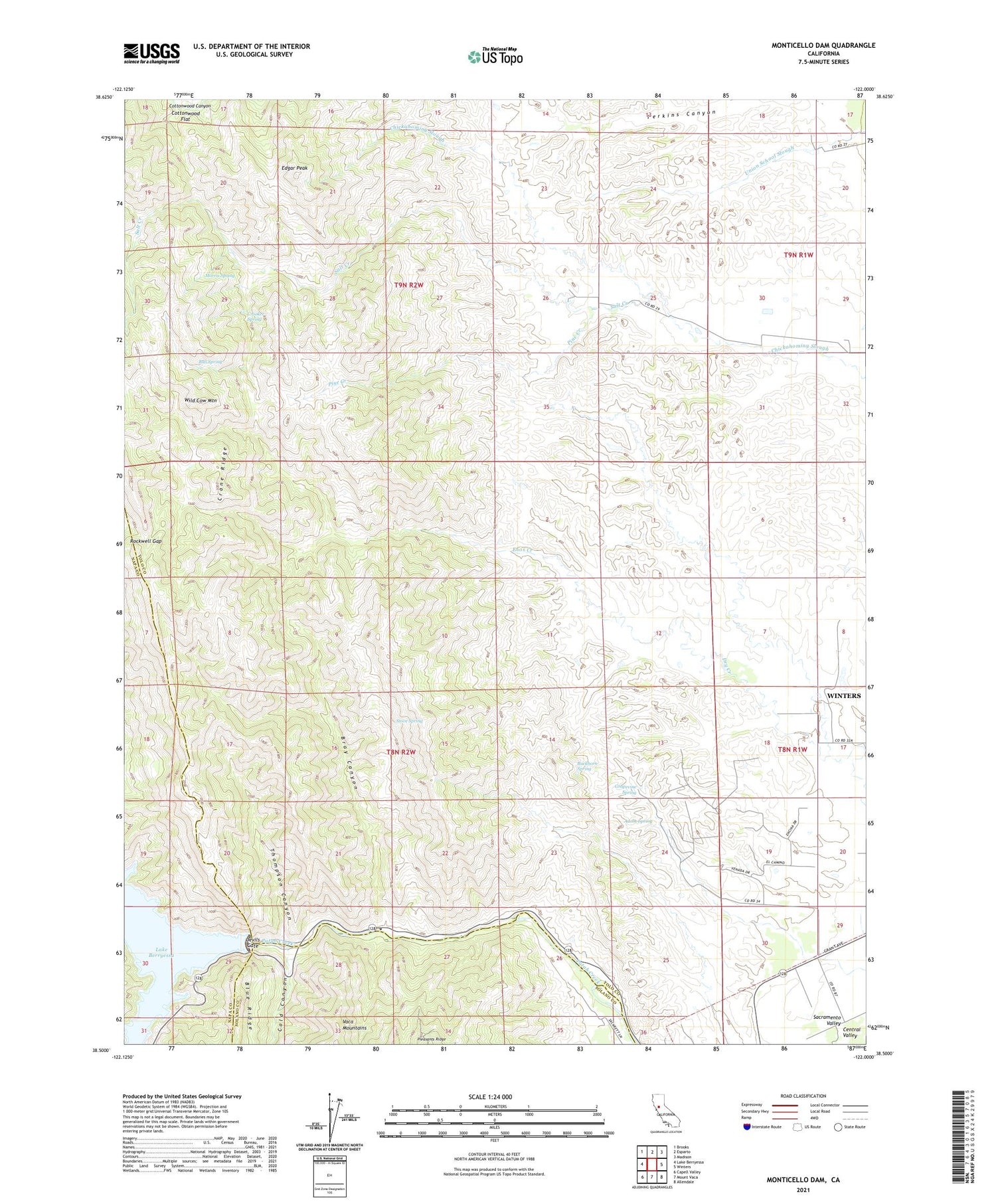 Monticello Dam California US Topo Map Image