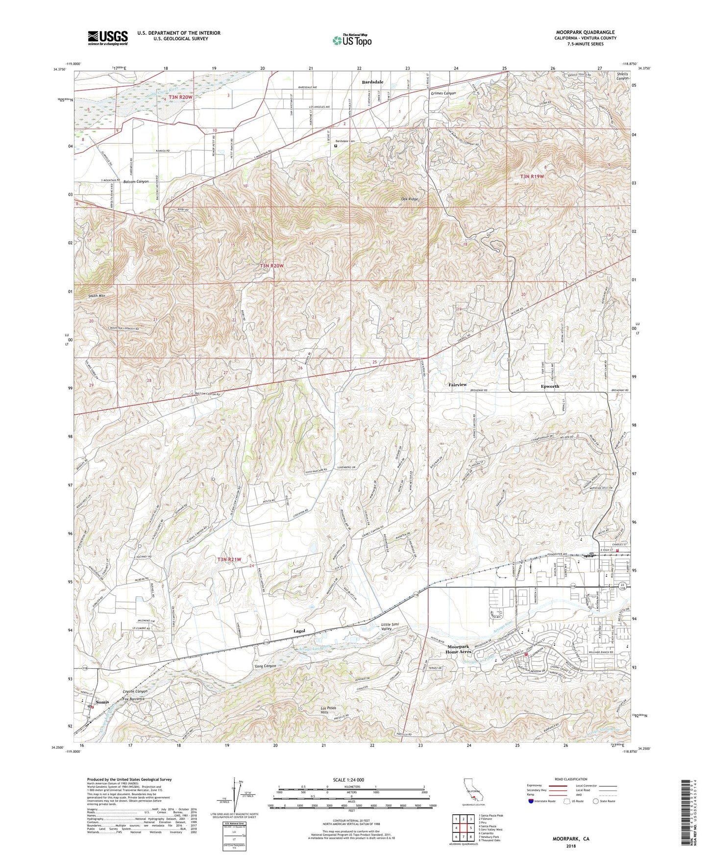 Moorpark California US Topo Map Image