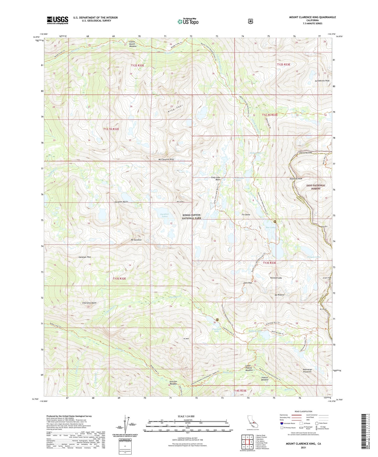 Mount Clarence King California US Topo Map Image