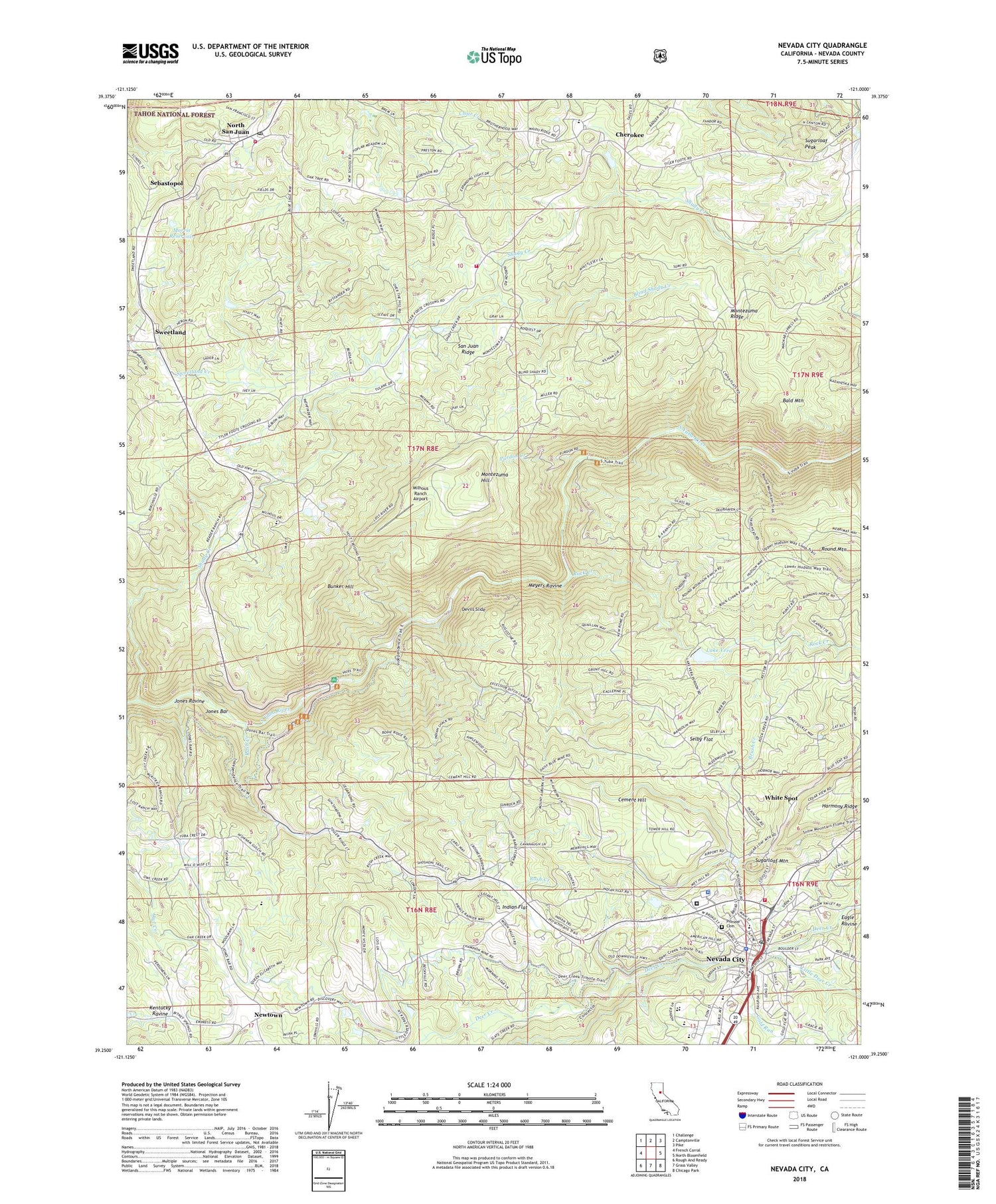 Nevada City California US Topo Map Image