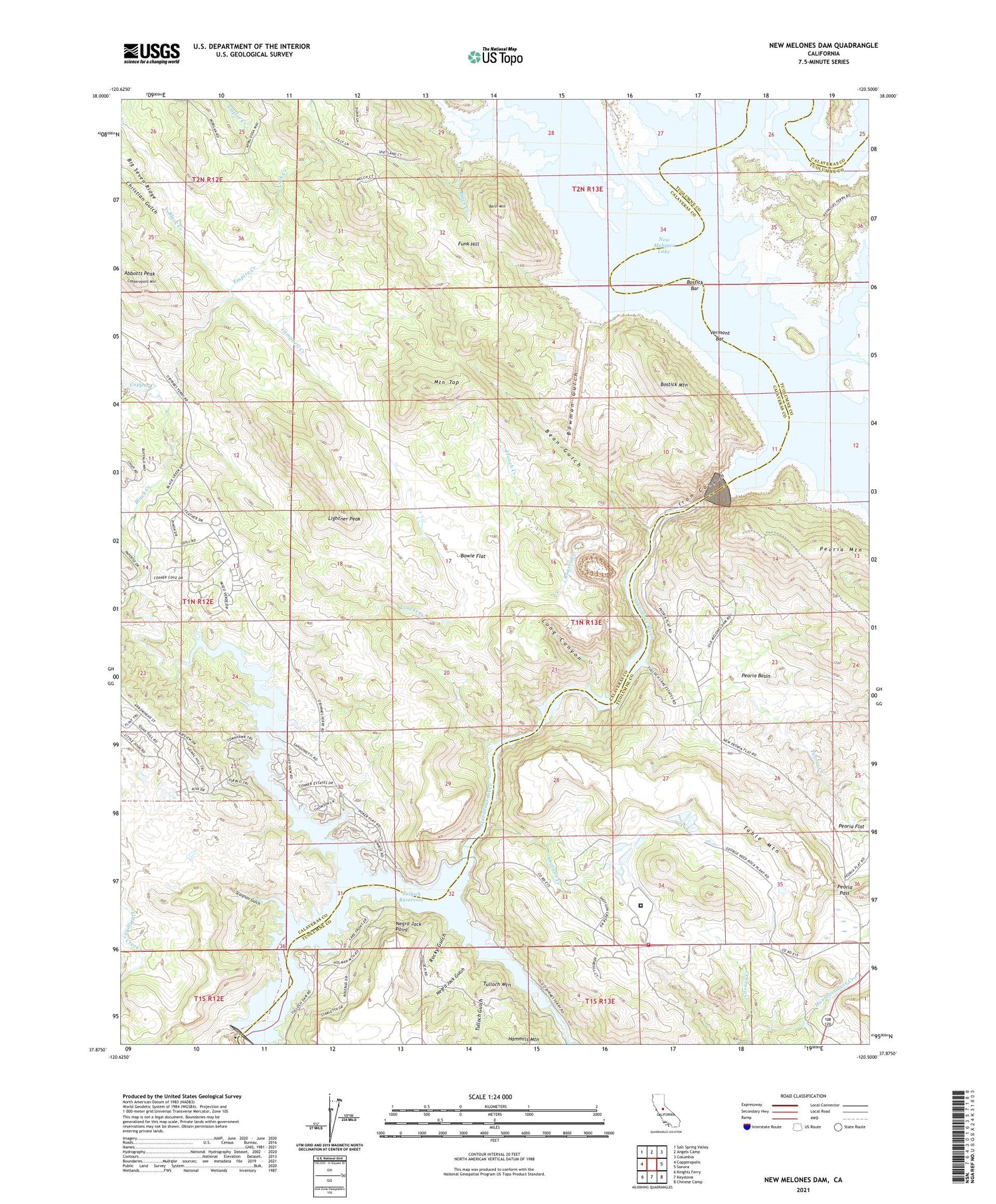 New Melones Dam California US Topo Map Image