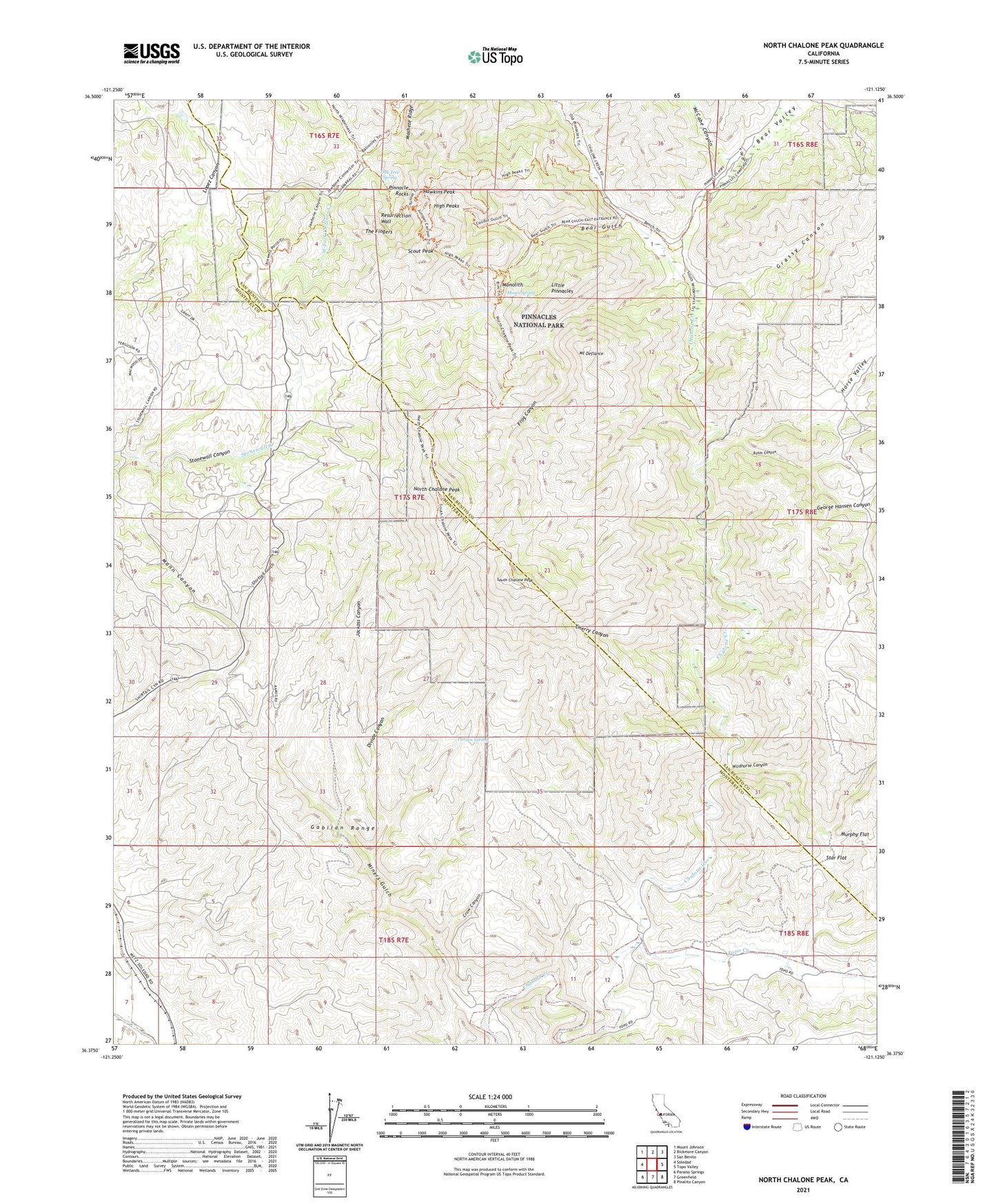 North Chalone Peak California US Topo Map Image