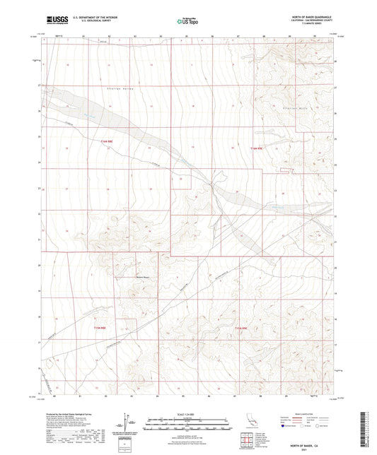 North of Baker California US Topo Map Image