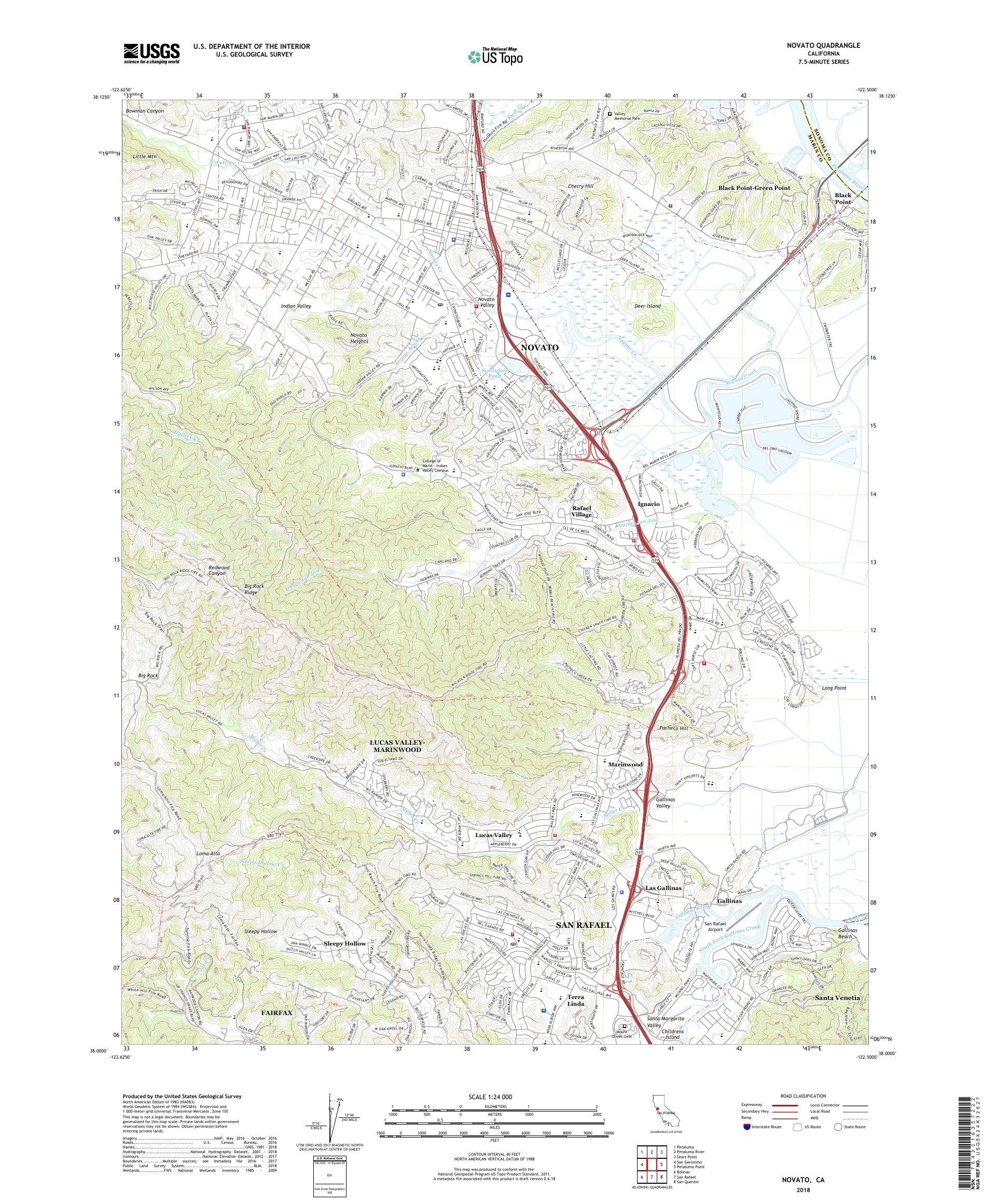 Novato California US Topo Map – MyTopo Map Store