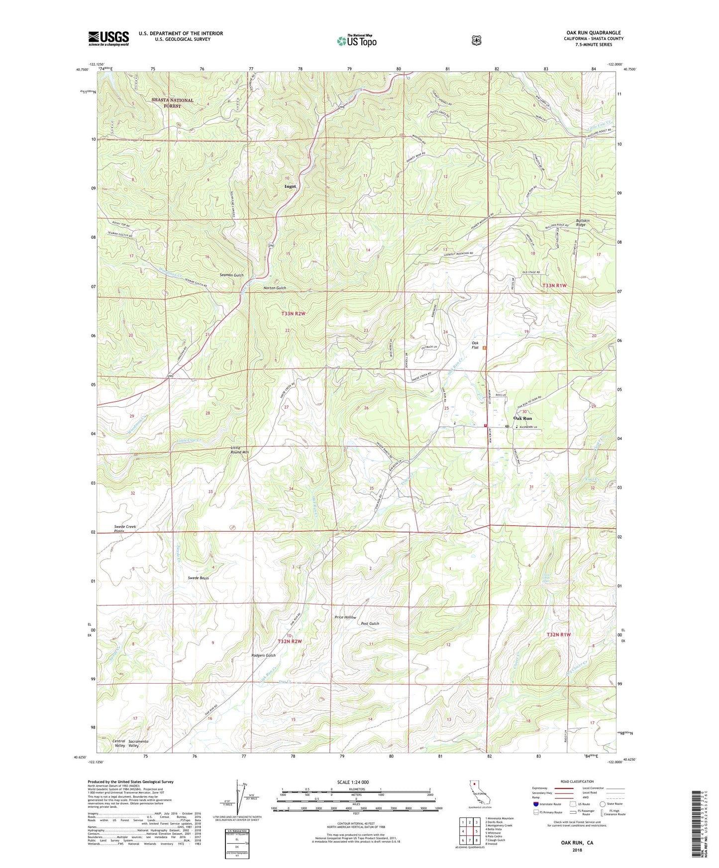 Oak Run California US Topo Map Image