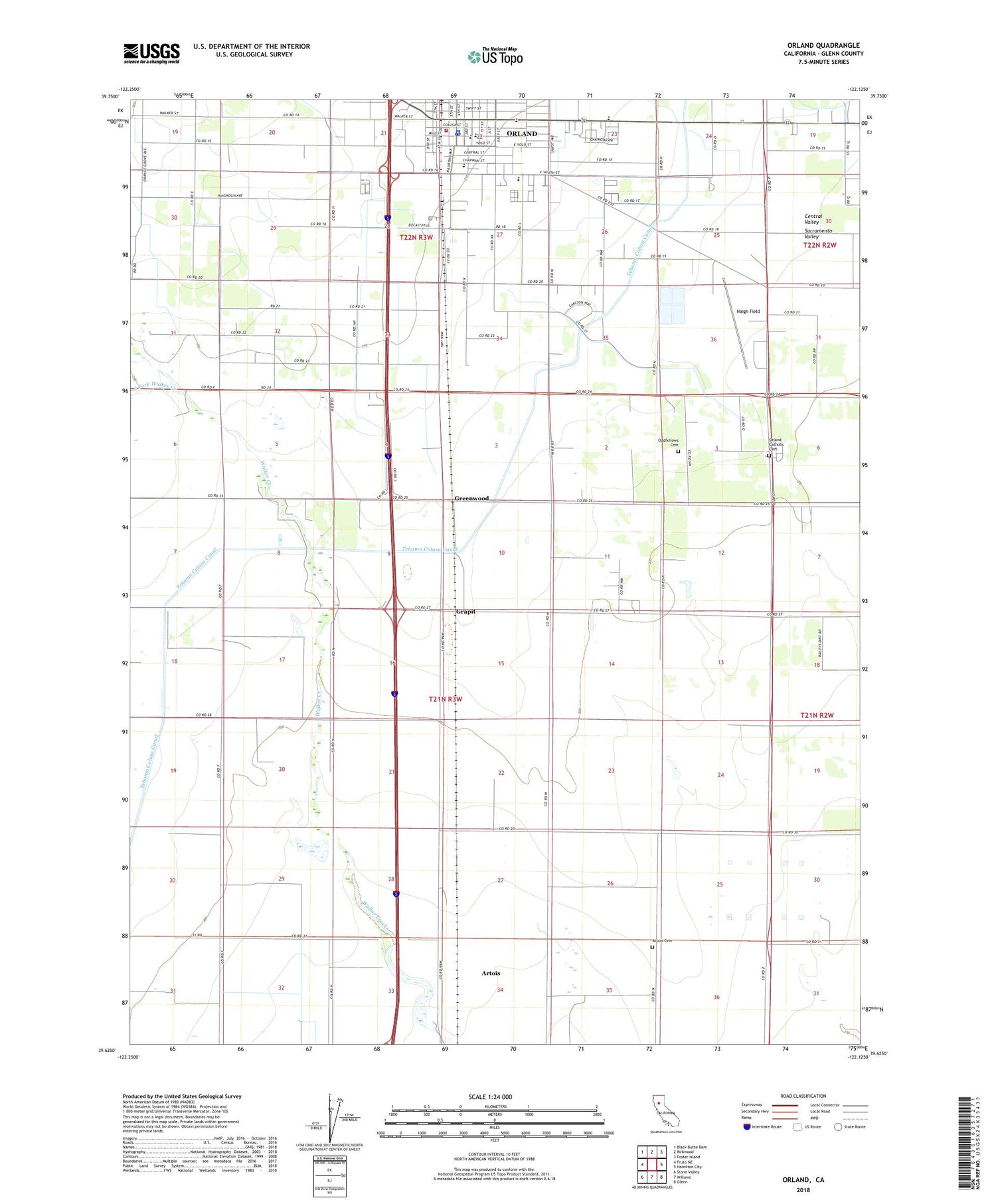 Orland California US Topo Map Image
