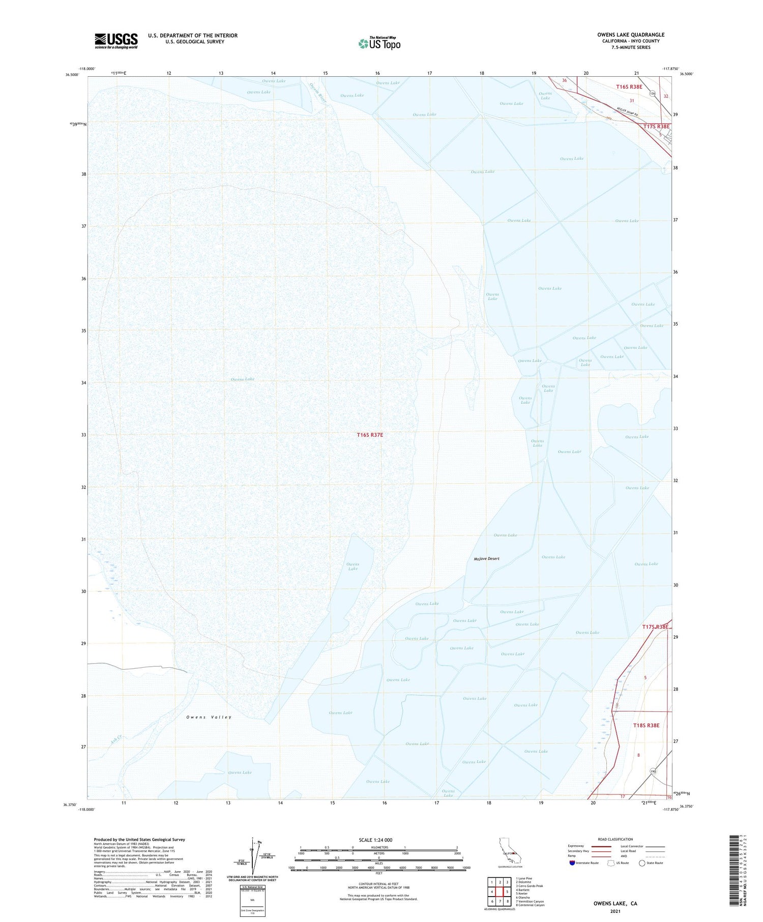Owens Lake California US Topo Map Image
