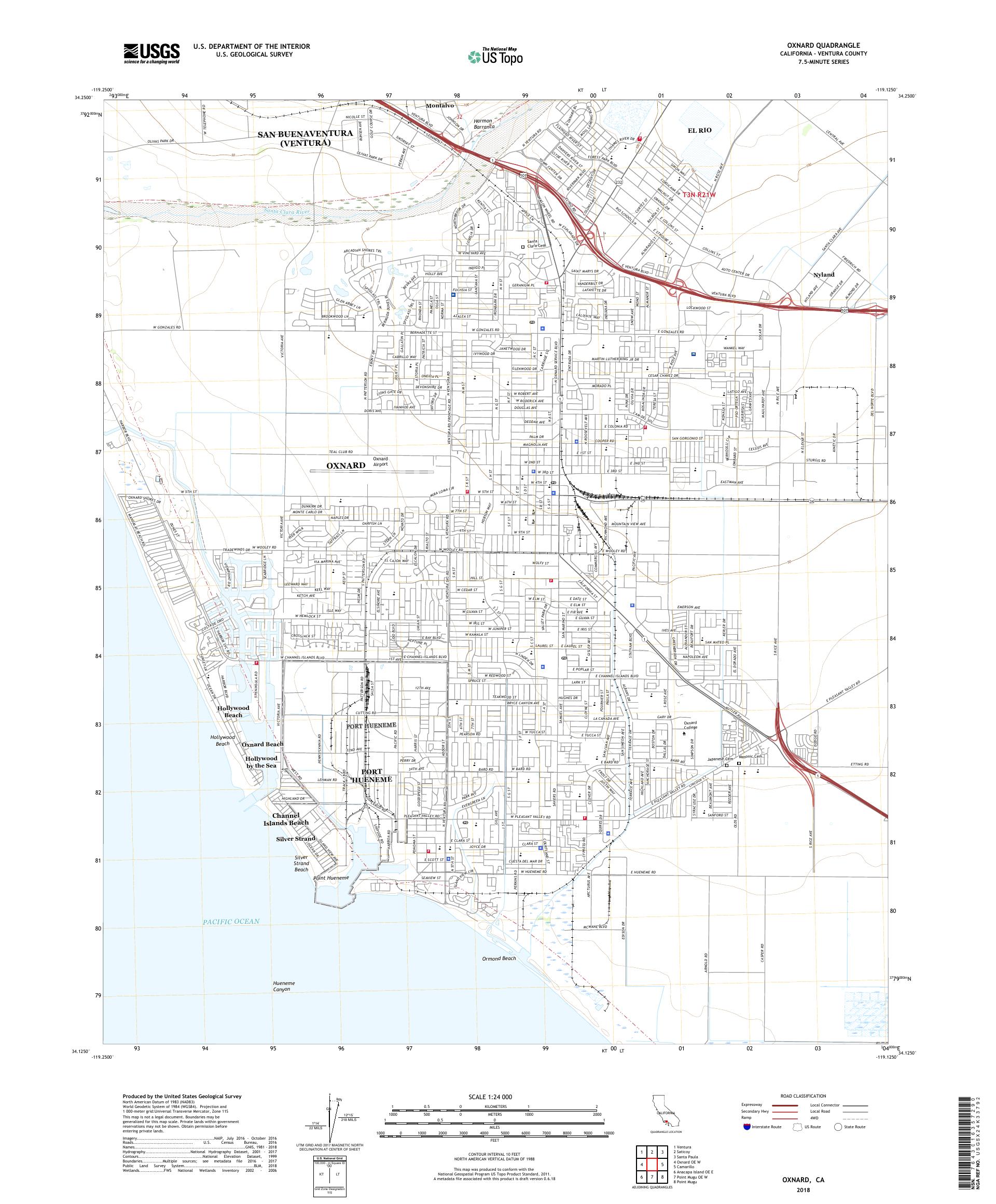 Oxnard California US Topo Map – MyTopo Map Store